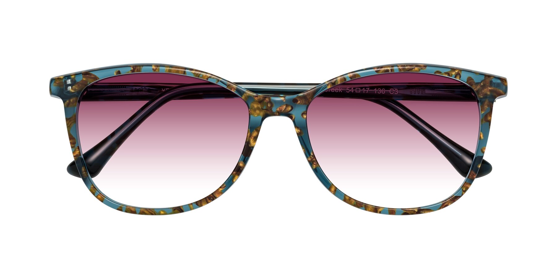 Folded Front of Creek in Ocean Blue Floral with Wine Gradient Lenses