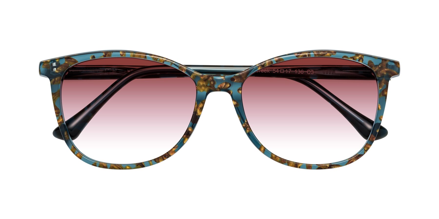 Folded Front of Creek in Ocean Blue Floral with Garnet Gradient Lenses