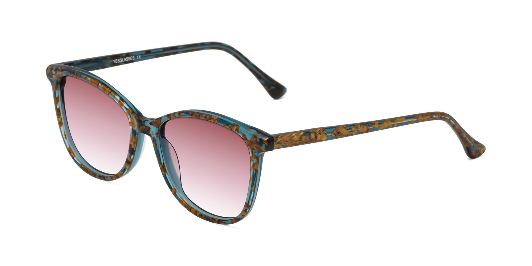 Angle of Creek in Ocean Blue Floral with Garnet Gradient Lenses