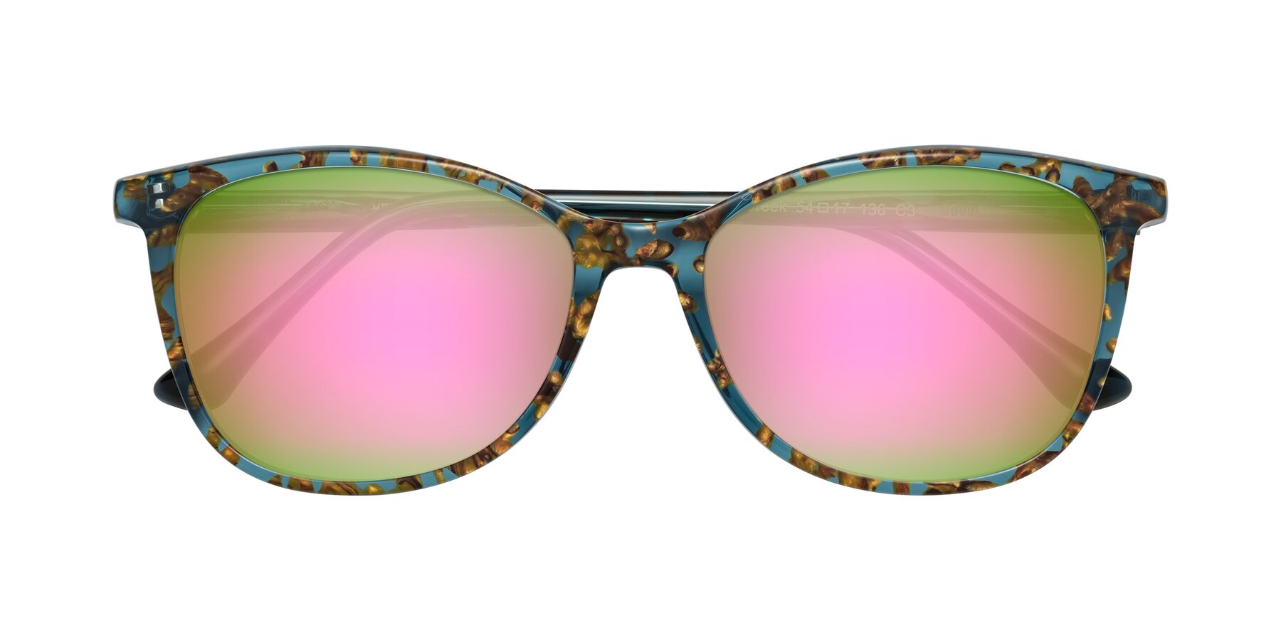 Folded Front of Creek in Ocean Blue Floral with Pink Mirrored Lenses