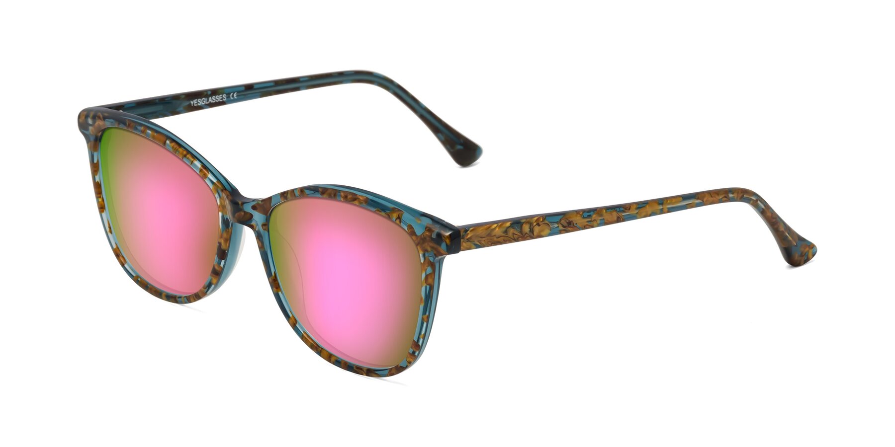 Angle of Creek in Ocean Blue Floral with Pink Mirrored Lenses