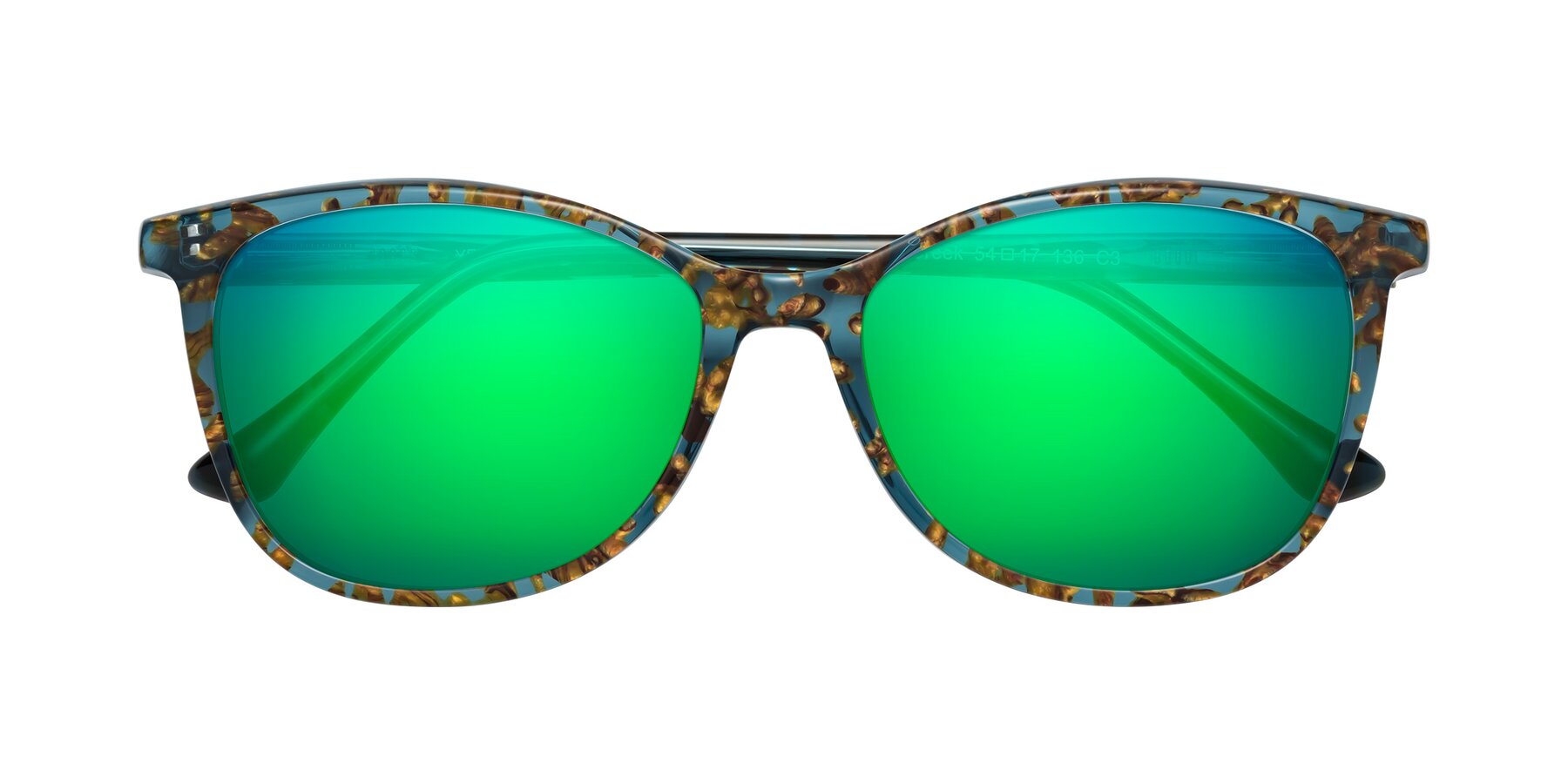 Folded Front of Creek in Ocean Blue Floral with Green Mirrored Lenses
