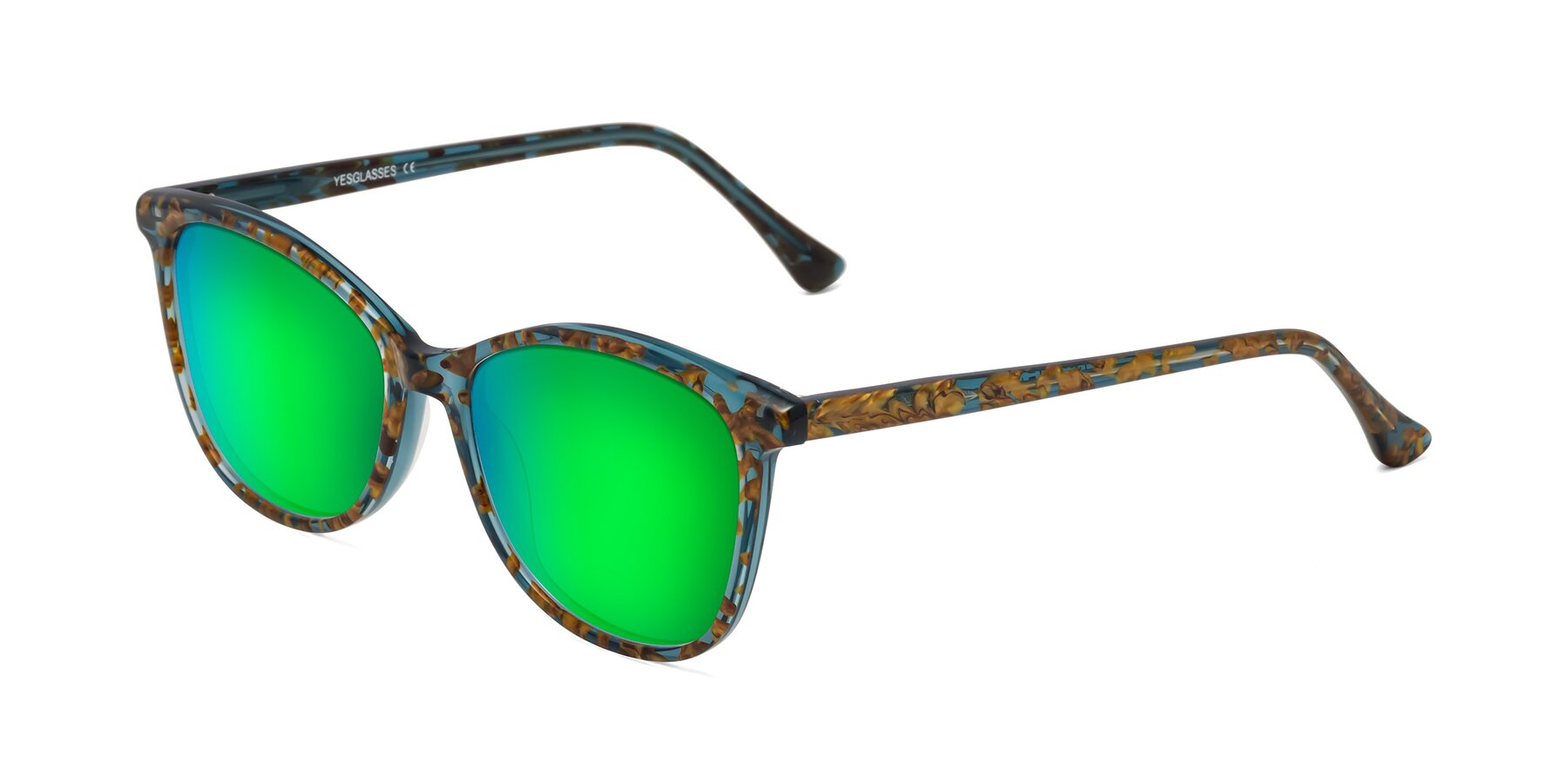 Angle of Creek in Ocean Blue Floral with Green Mirrored Lenses