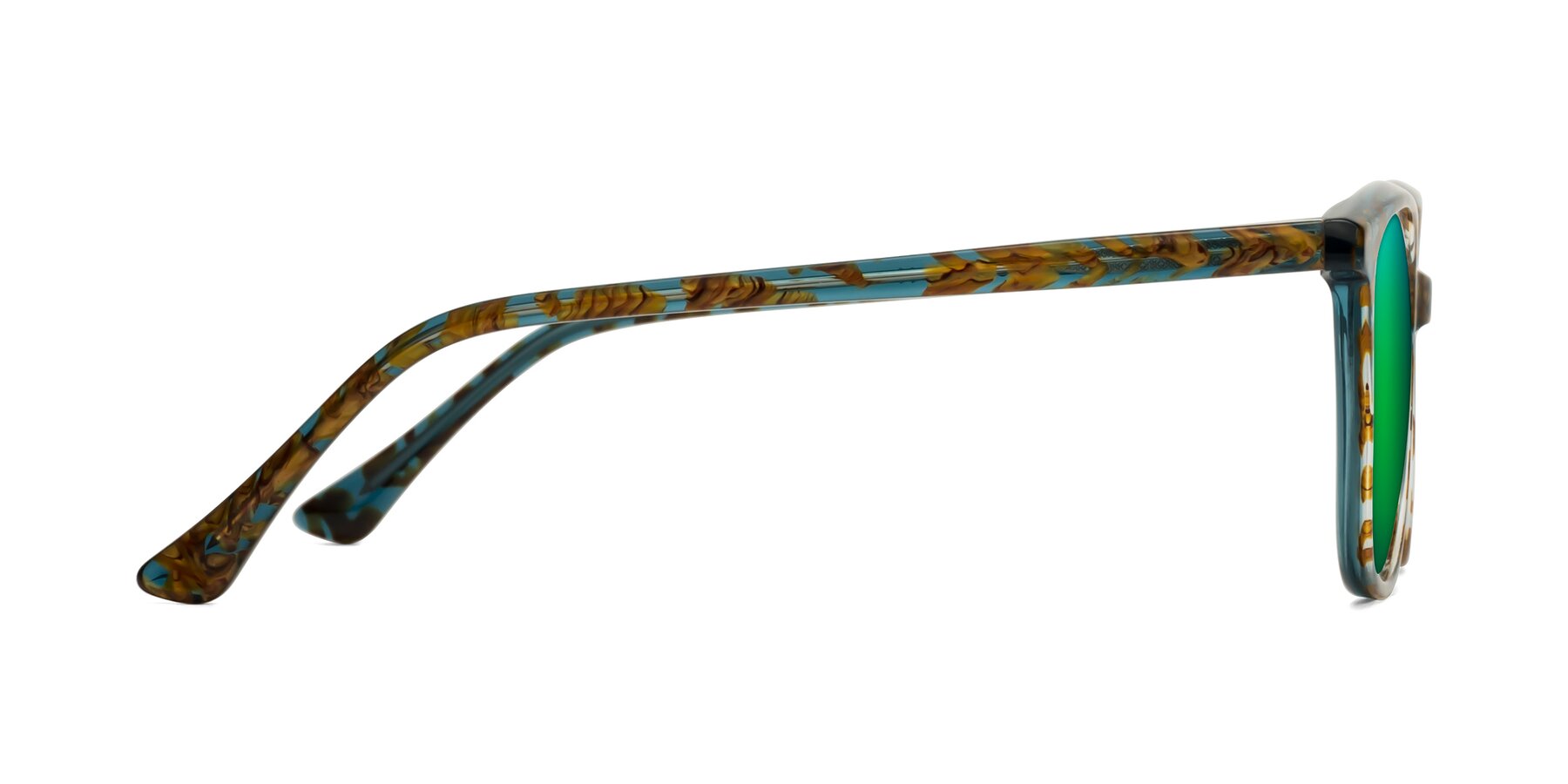 Side of Creek in Ocean Blue Floral with Green Mirrored Lenses
