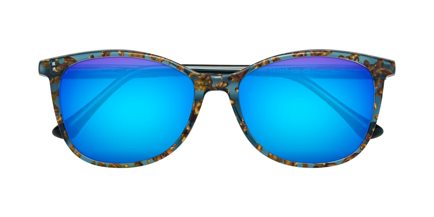 Folded Front of Creek in Ocean Blue Floral with Blue Mirrored Lenses