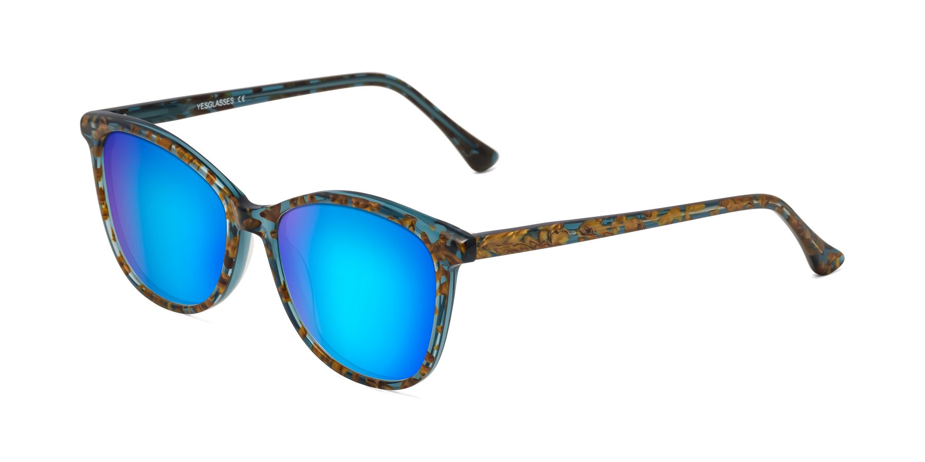 Angle of Creek in Ocean Blue Floral with Blue Mirrored Lenses