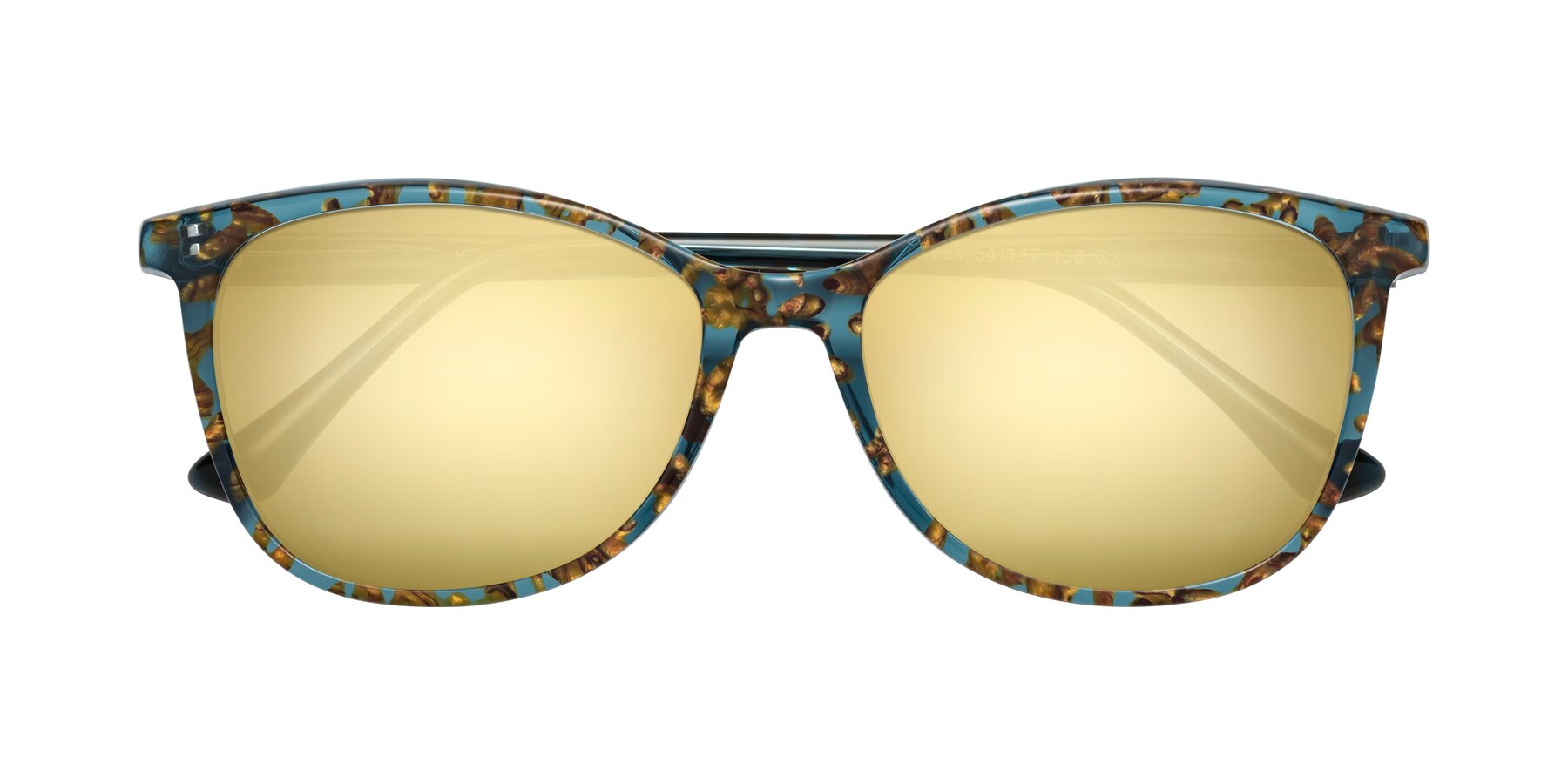 Folded Front of Creek in Ocean Blue Floral with Gold Mirrored Lenses