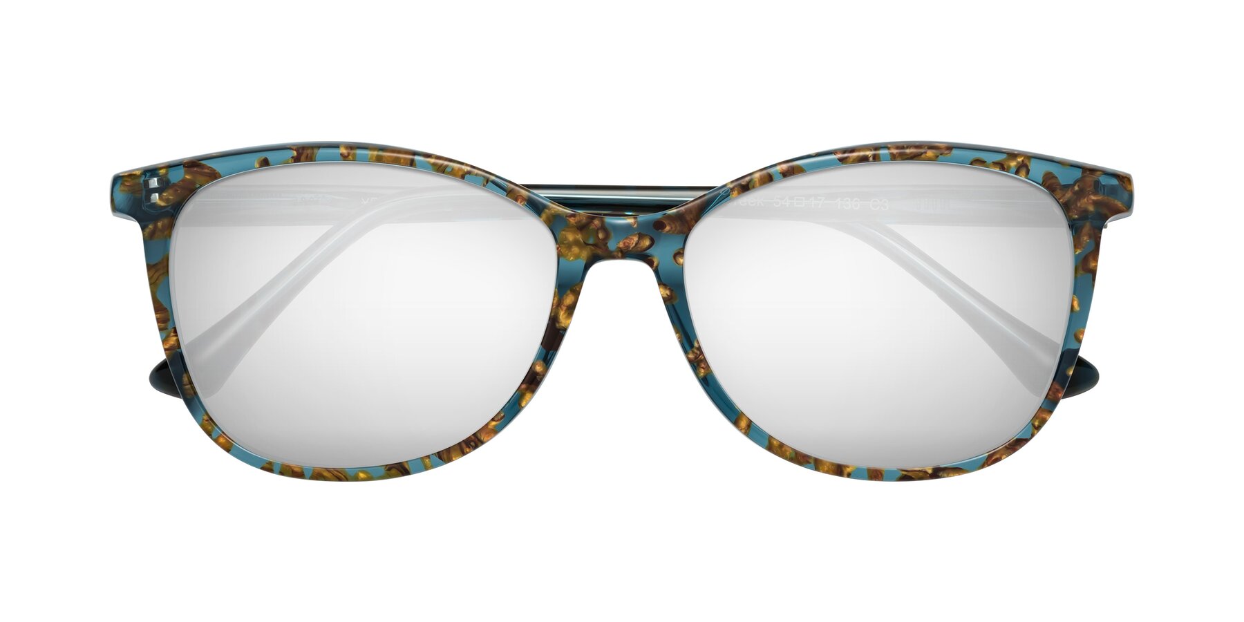 Folded Front of Creek in Ocean Blue Floral with Silver Mirrored Lenses