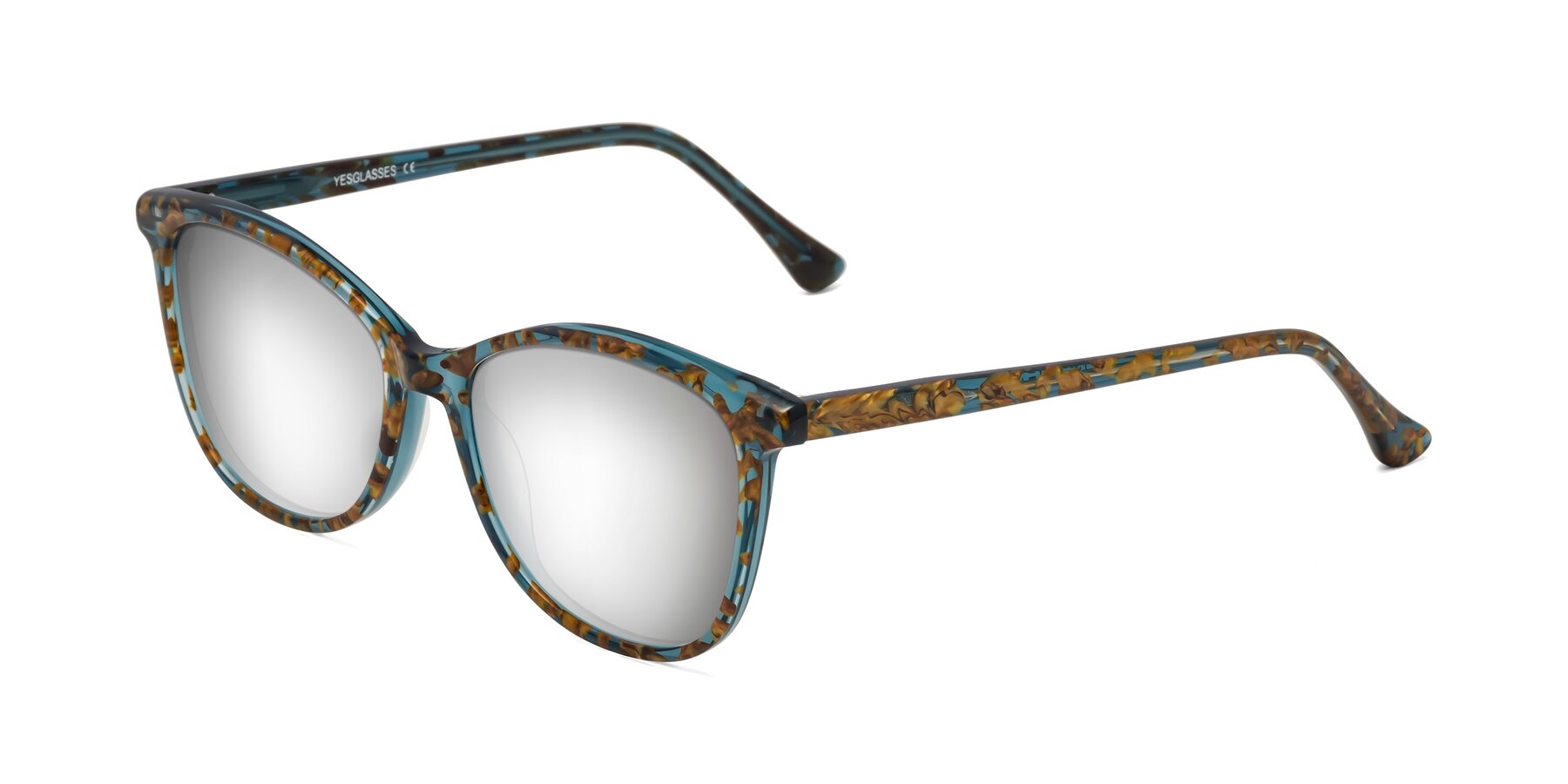 Angle of Creek in Ocean Blue Floral with Silver Mirrored Lenses