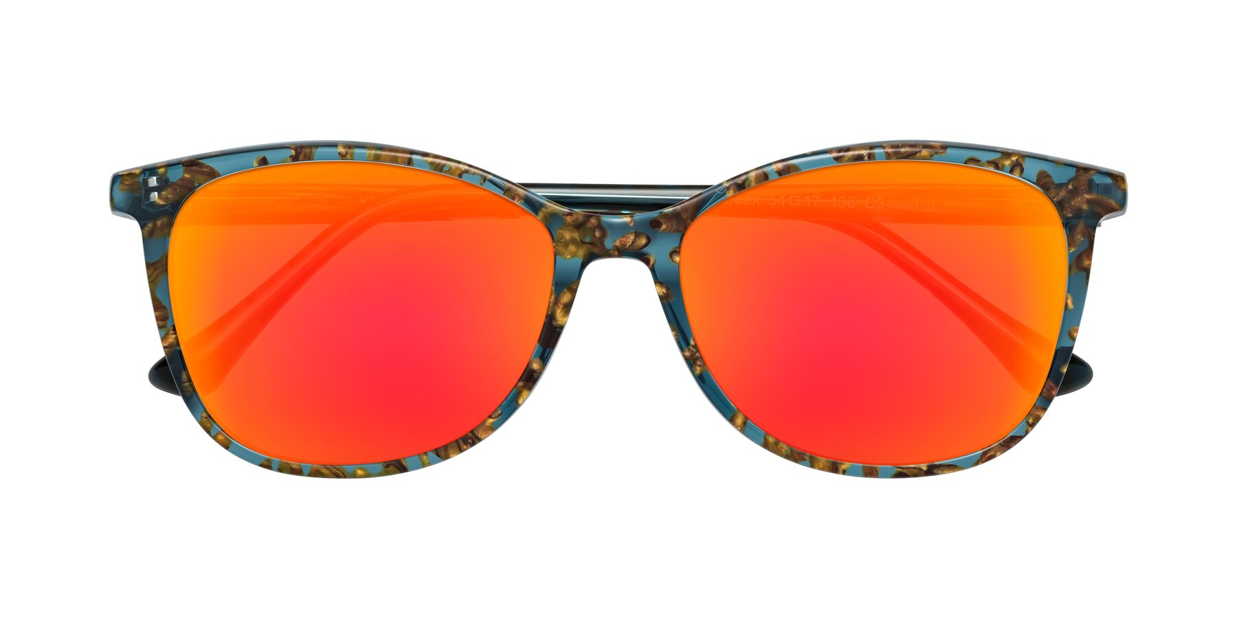 Folded Front of Creek in Ocean Blue Floral with Red Gold Mirrored Lenses