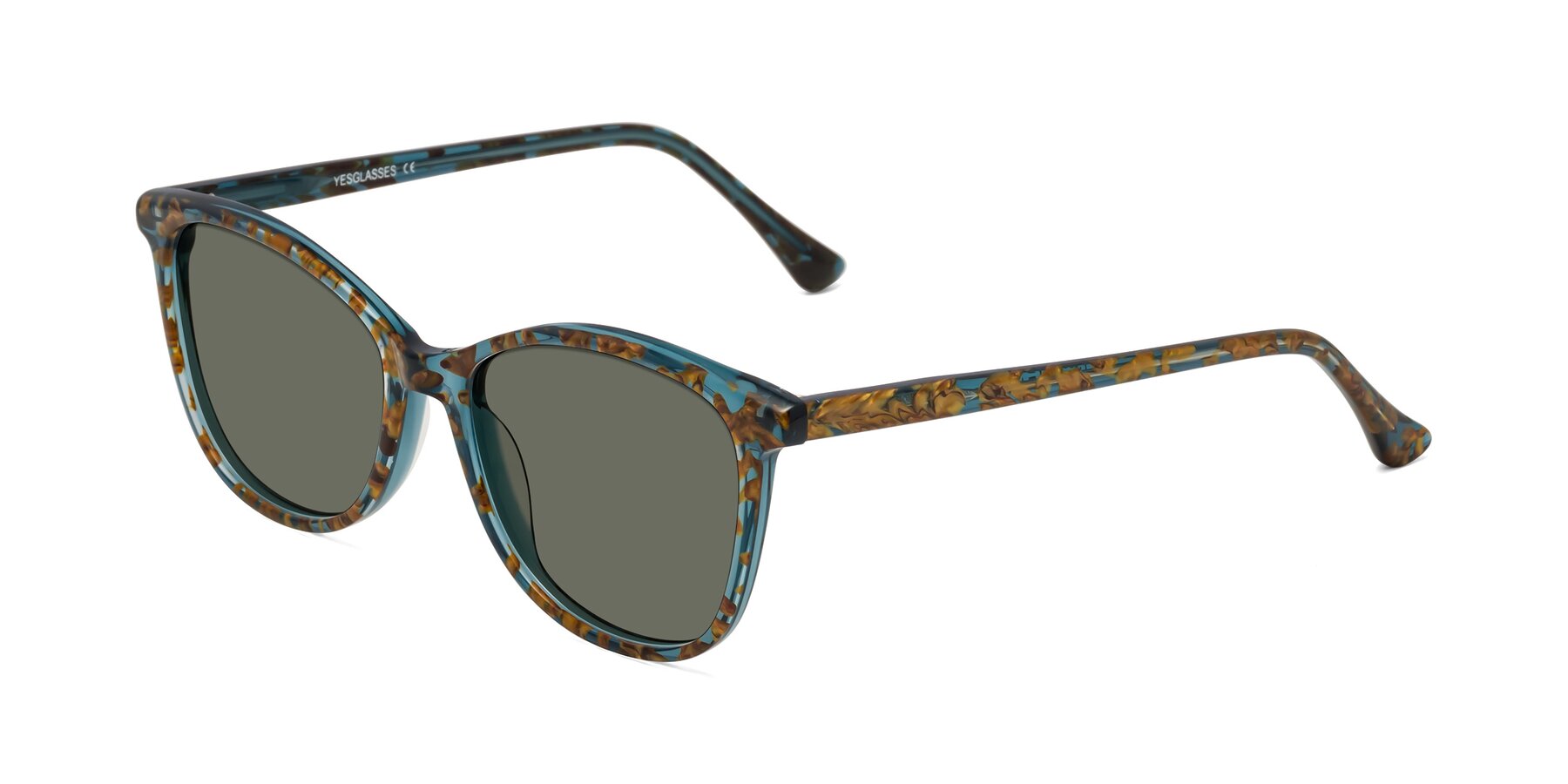Angle of Creek in Ocean Blue Floral with Gray Polarized Lenses