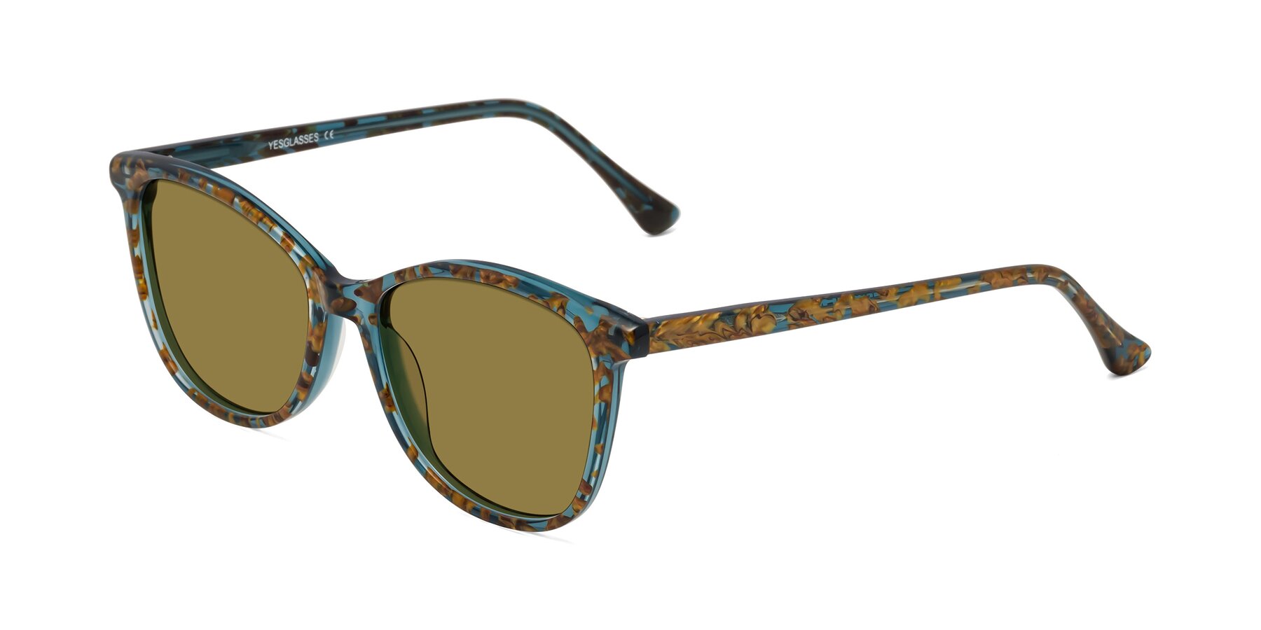 Angle of Creek in Ocean Blue Floral with Brown Polarized Lenses
