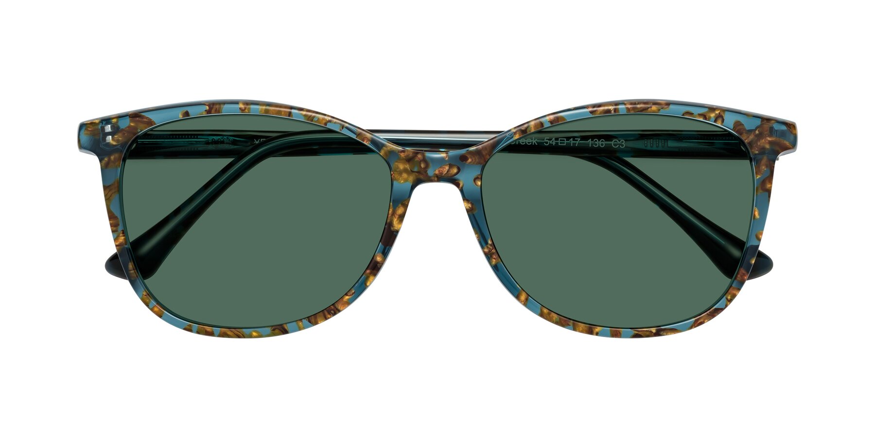 Folded Front of Creek in Ocean Blue Floral with Green Polarized Lenses