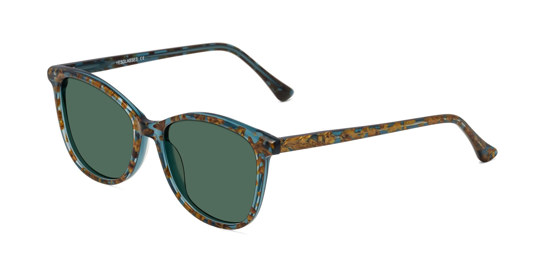 Angle of Creek in Ocean Blue Floral with Green Polarized Lenses