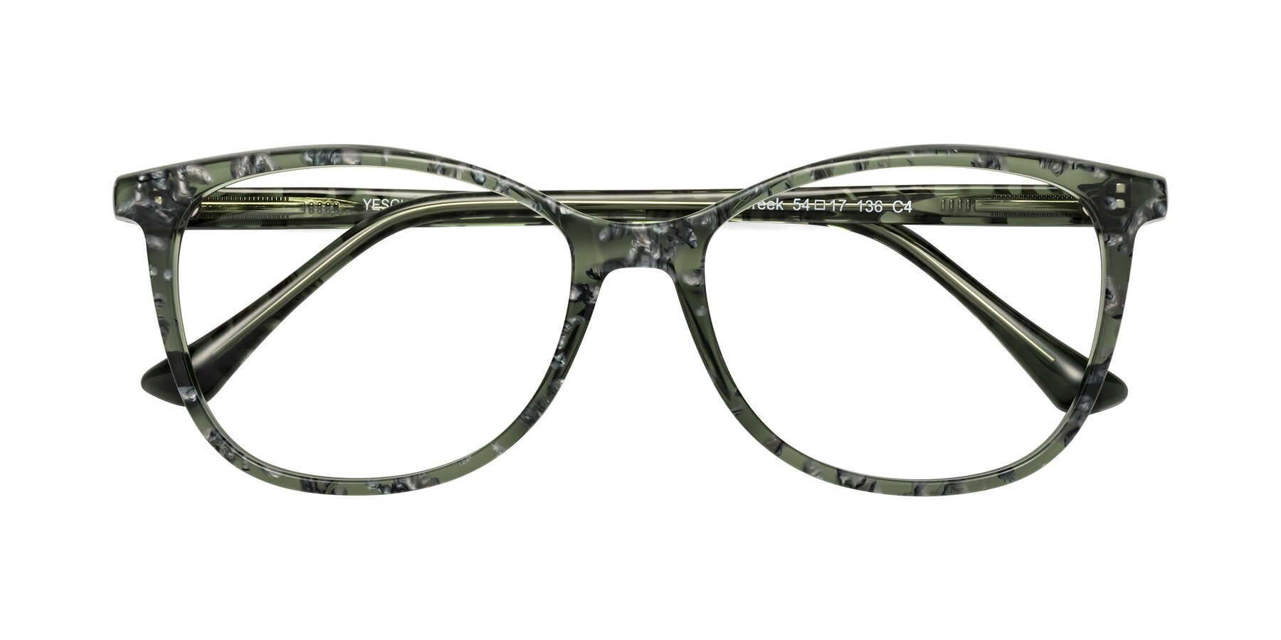 Folded Front of Creek in Green Floral with Clear Eyeglass Lenses