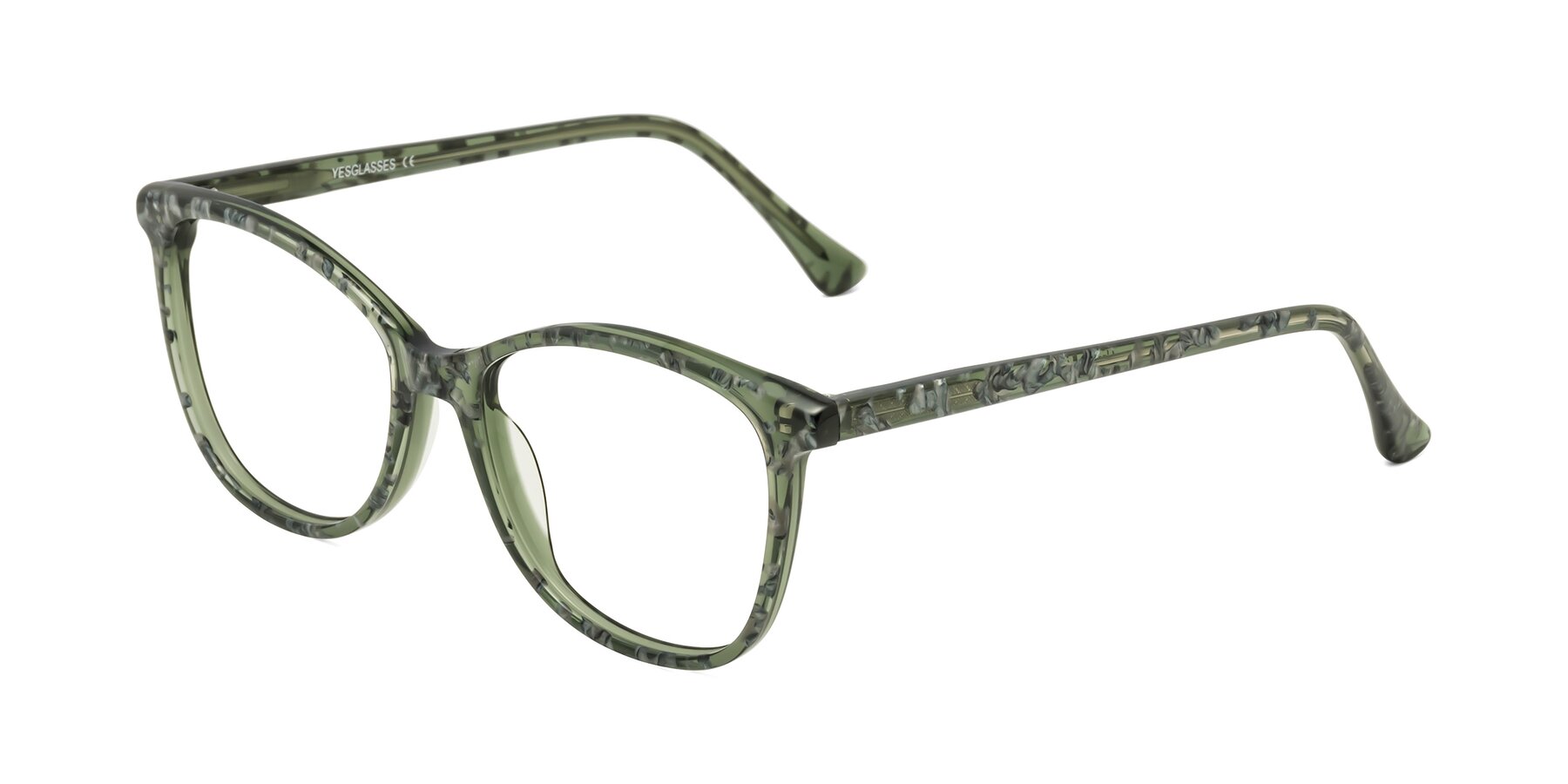 Angle of Creek in Green Floral with Clear Eyeglass Lenses