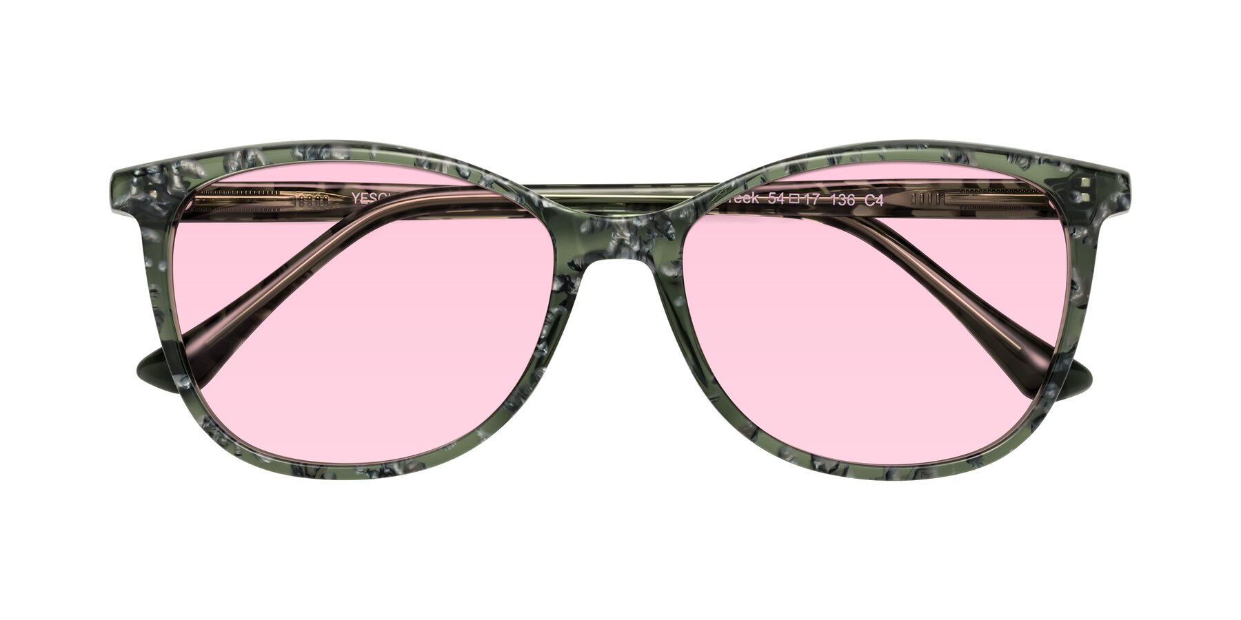 Folded Front of Creek in Green Floral with Light Pink Tinted Lenses