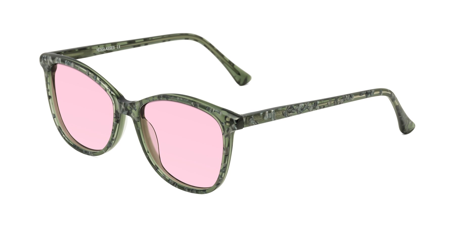 Angle of Creek in Green Floral with Light Pink Tinted Lenses
