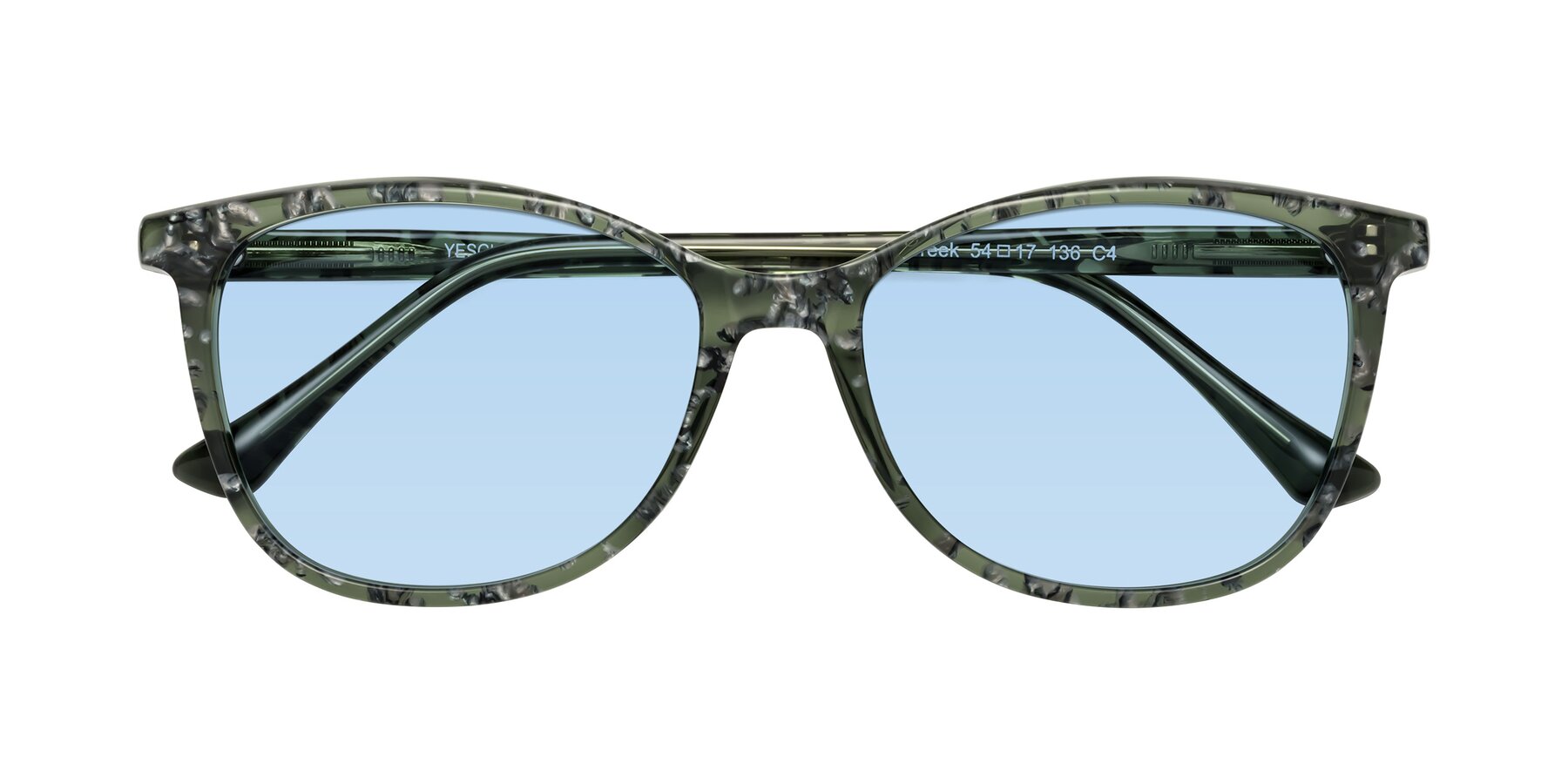 Folded Front of Creek in Green Floral with Light Blue Tinted Lenses