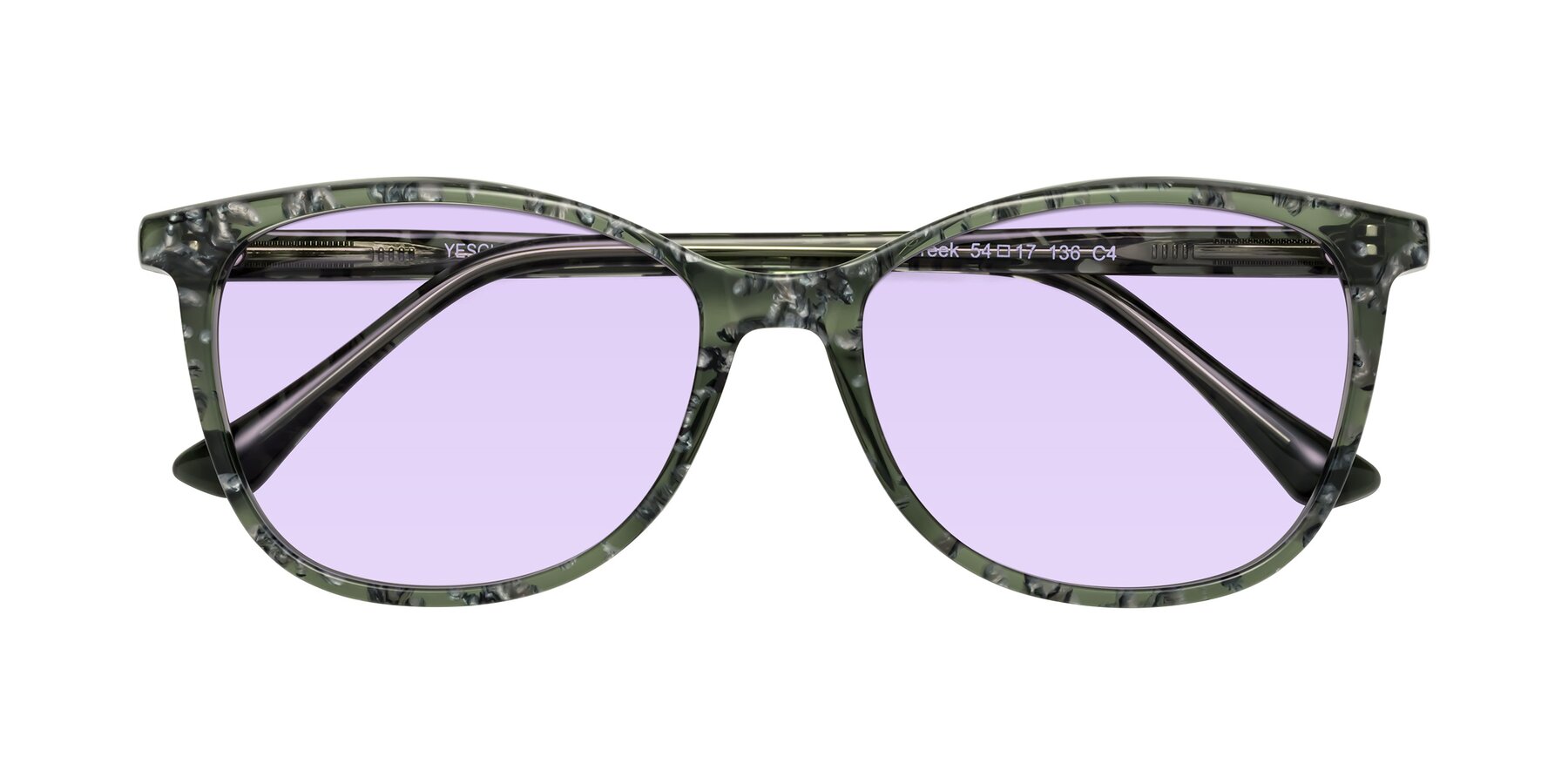 Folded Front of Creek in Green Floral with Light Purple Tinted Lenses