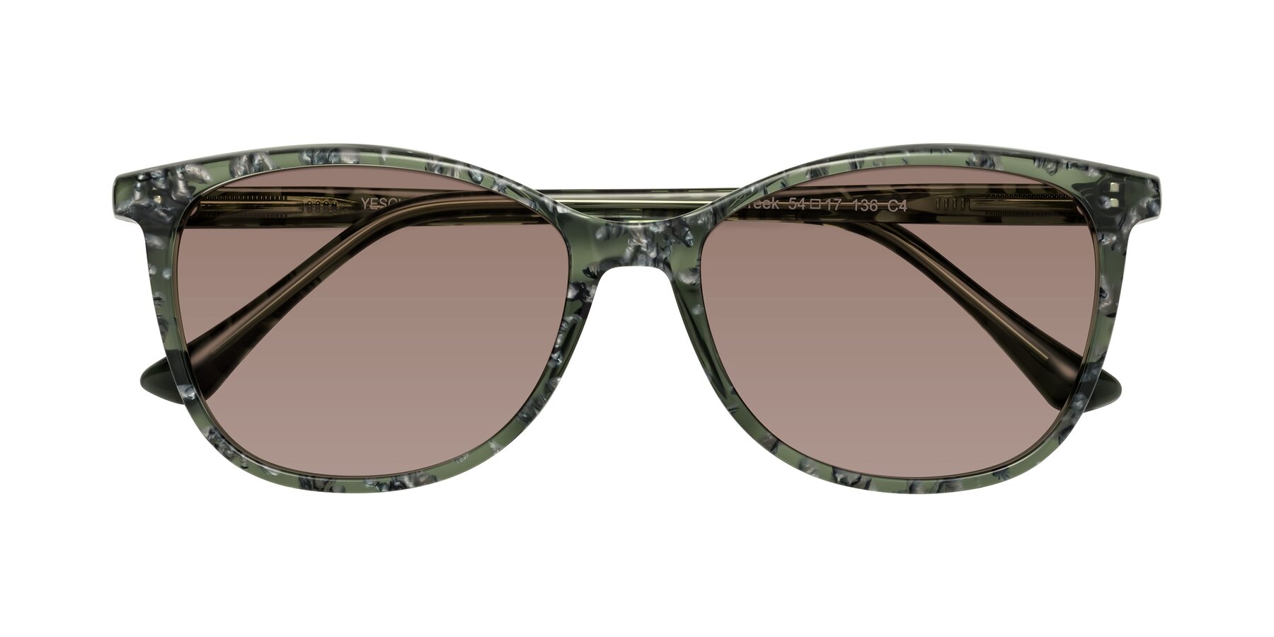 Folded Front of Creek in Green Floral with Medium Brown Tinted Lenses