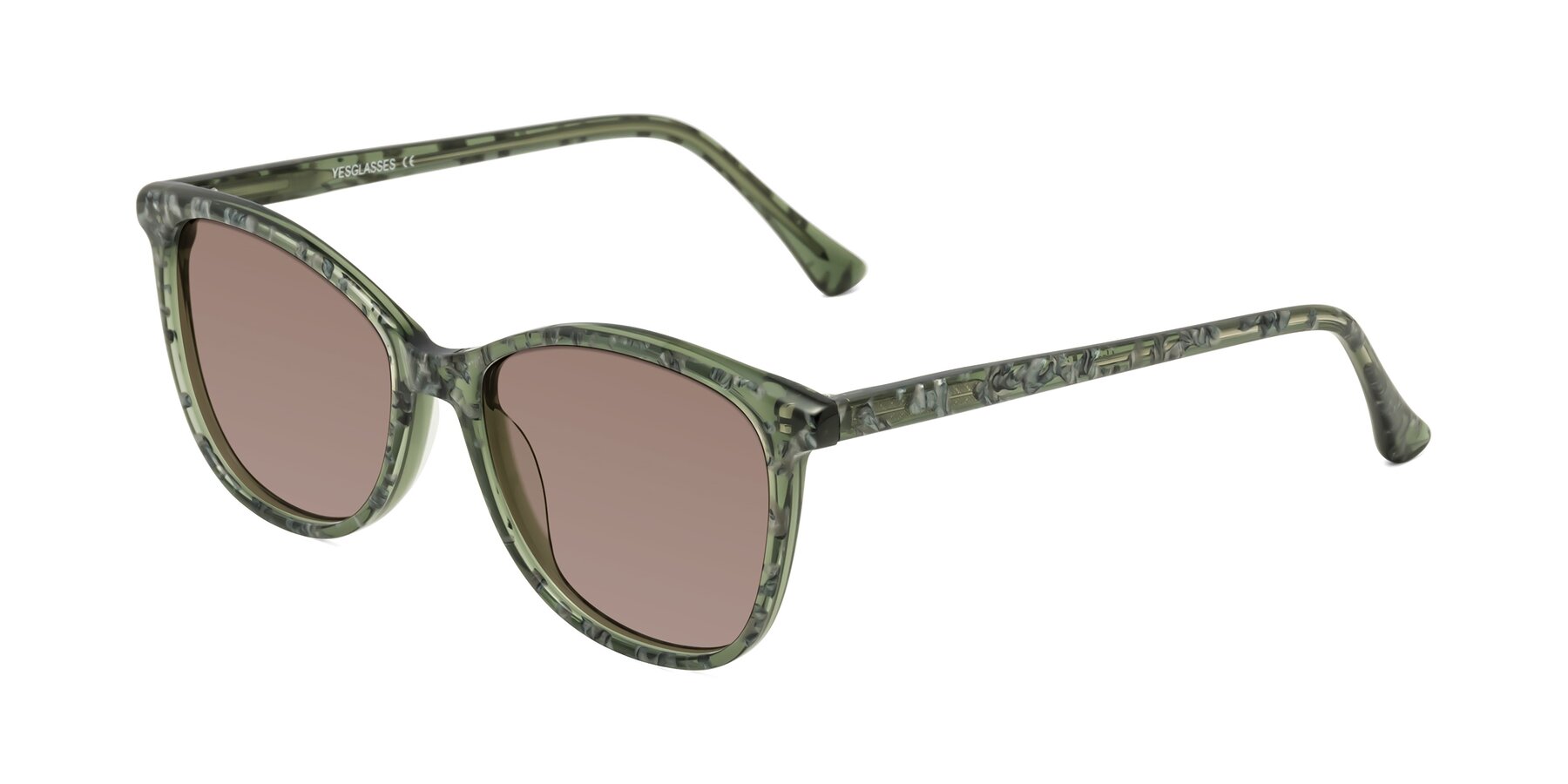 Angle of Creek in Green Floral with Medium Brown Tinted Lenses