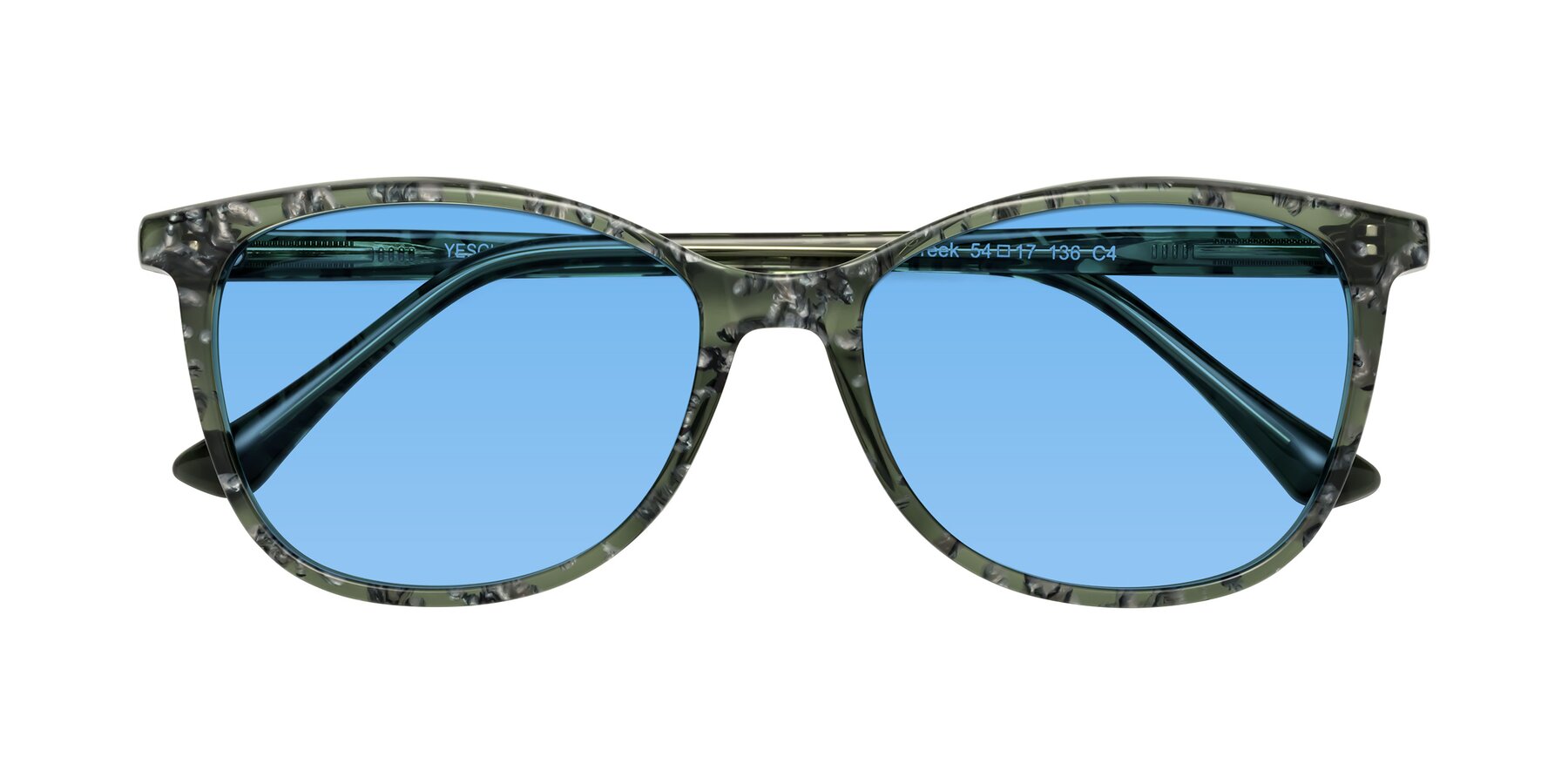 Folded Front of Creek in Green Floral with Medium Blue Tinted Lenses