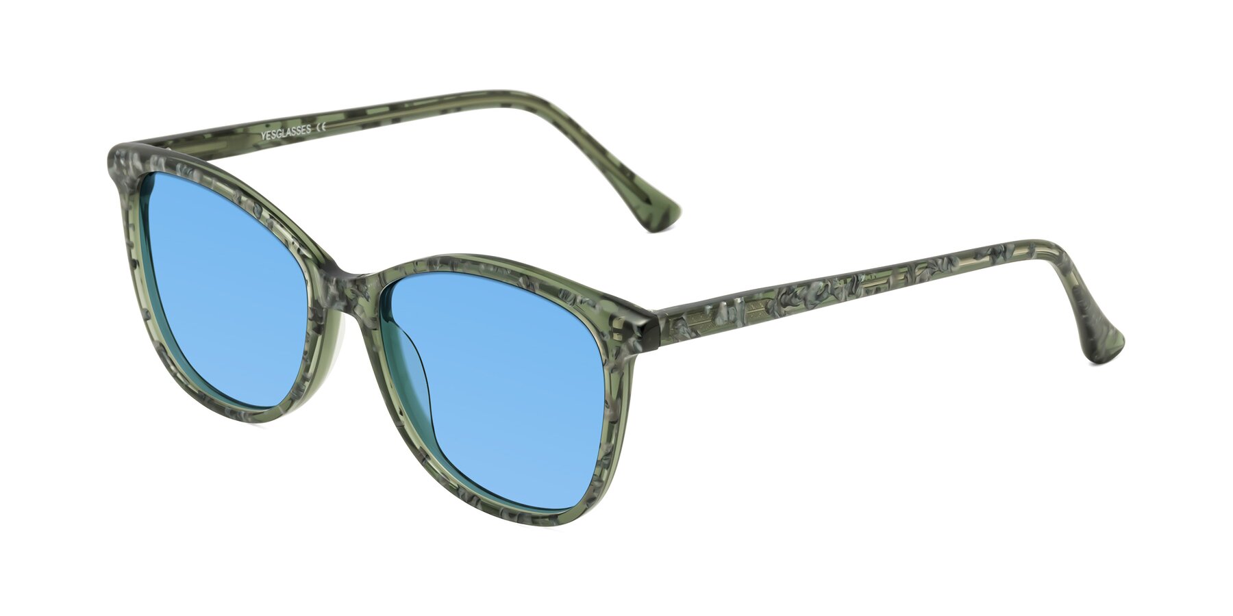 Angle of Creek in Green Floral with Medium Blue Tinted Lenses