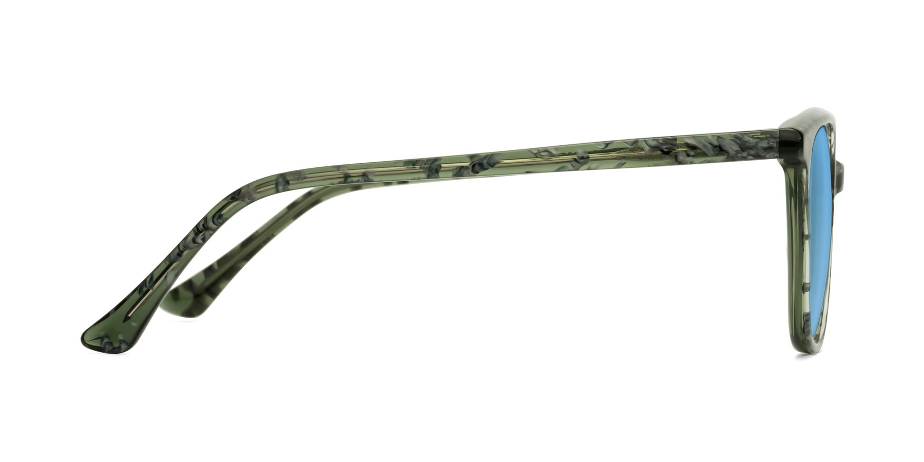 Side of Creek in Green Floral with Medium Blue Tinted Lenses