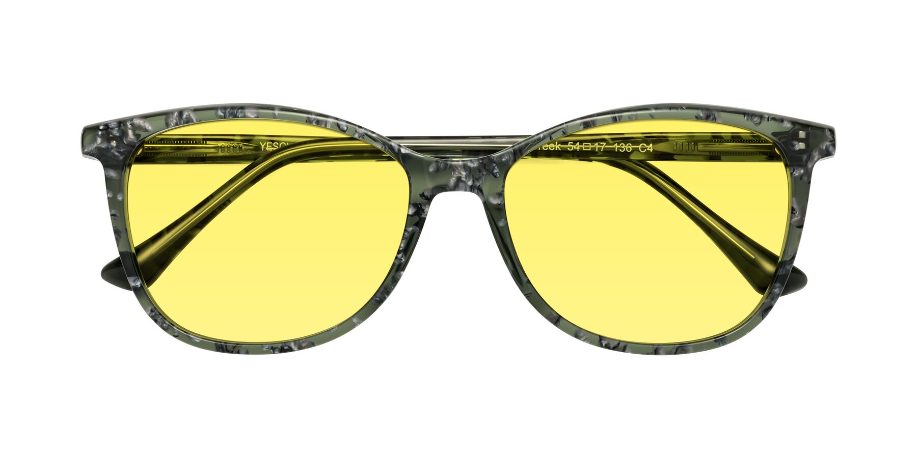 Folded Front of Creek in Green Floral with Medium Yellow Tinted Lenses