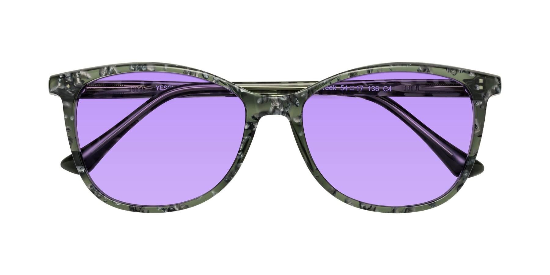 Folded Front of Creek in Green Floral with Medium Purple Tinted Lenses