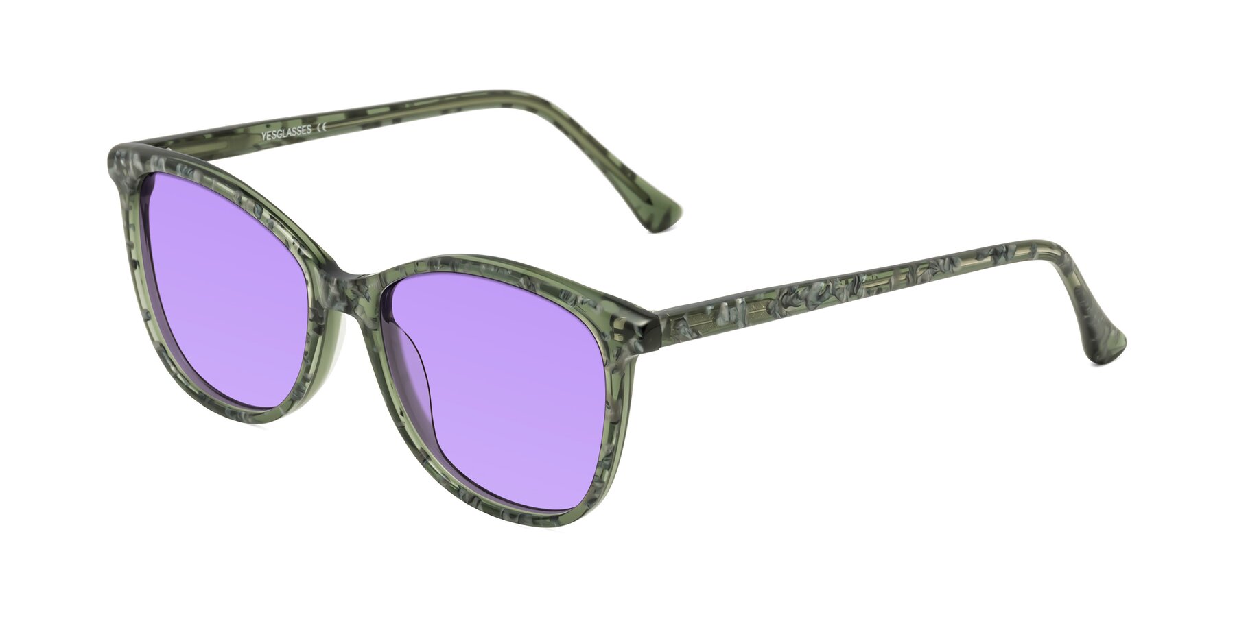 Angle of Creek in Green Floral with Medium Purple Tinted Lenses