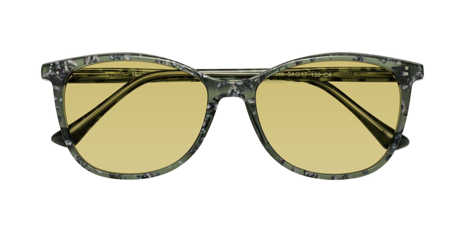 Folded Front of Creek in Green Floral with Medium Champagne Tinted Lenses