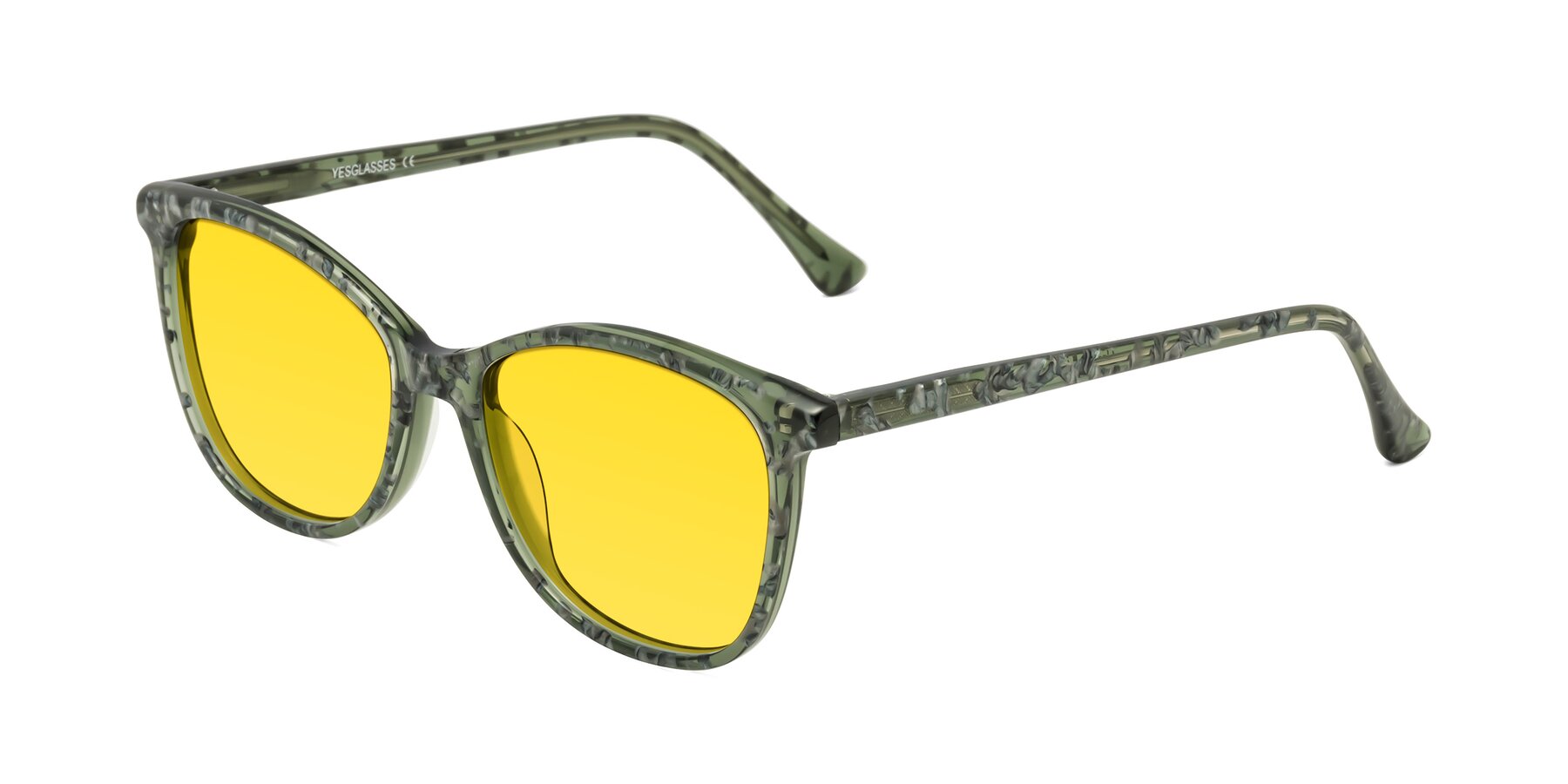 Angle of Creek in Green Floral with Yellow Tinted Lenses