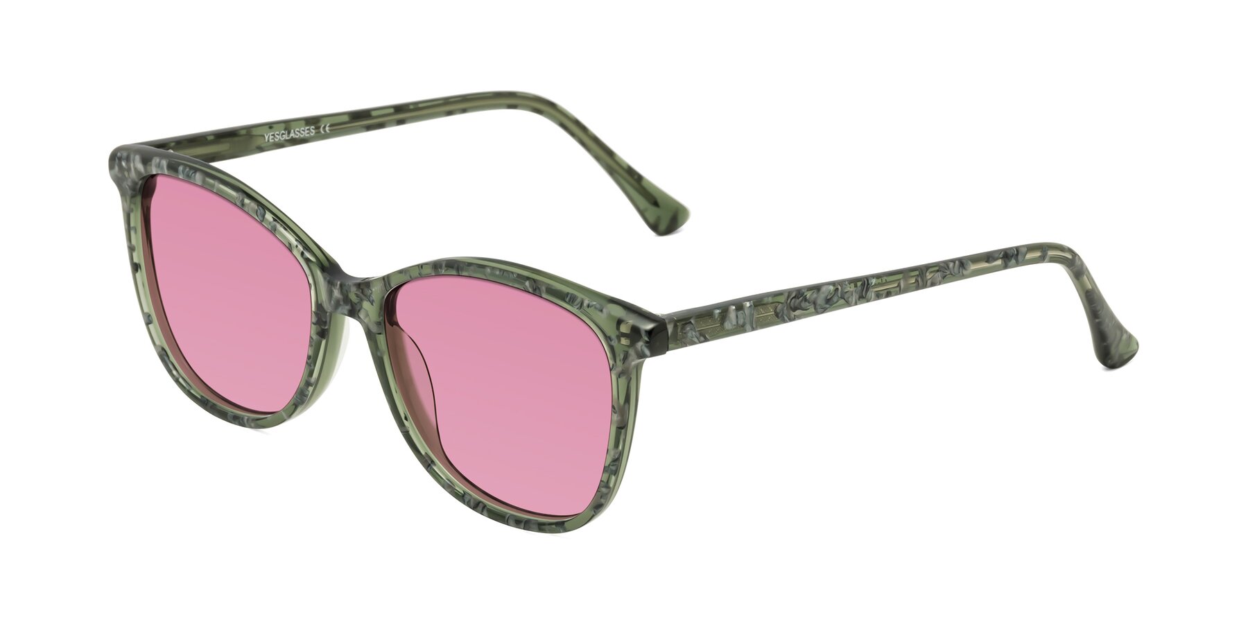 Angle of Creek in Green Floral with Medium Wine Tinted Lenses