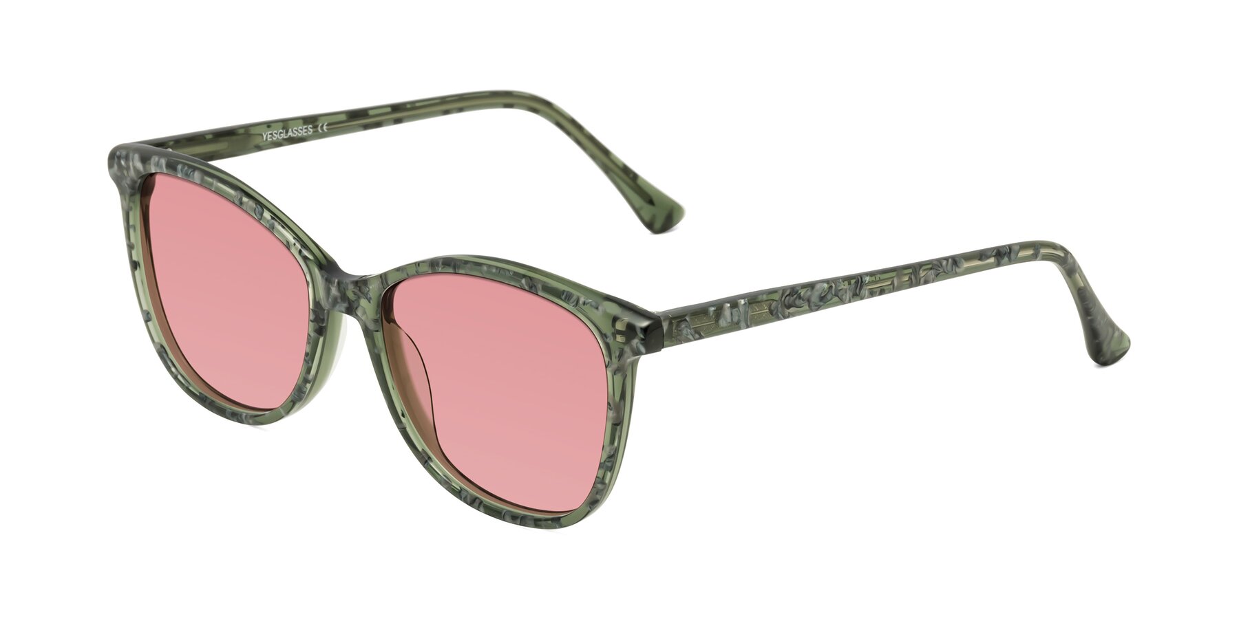 Angle of Creek in Green Floral with Medium Garnet Tinted Lenses