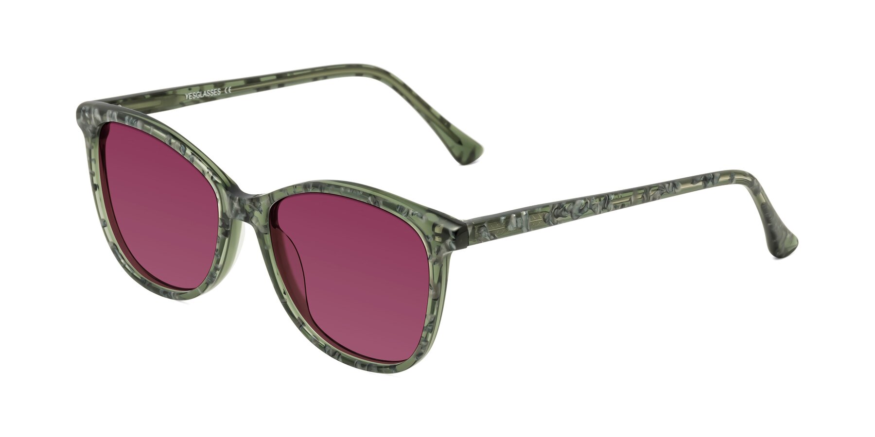 Angle of Creek in Green Floral with Wine Tinted Lenses