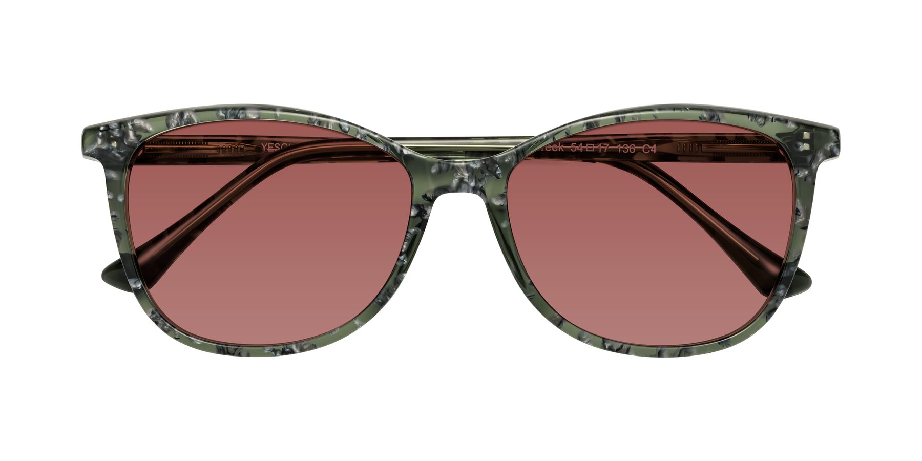 Folded Front of Creek in Green Floral with Garnet Tinted Lenses