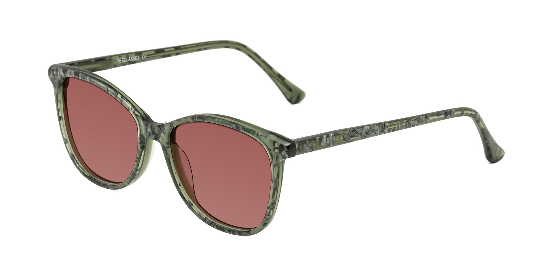 Angle of Creek in Green Floral with Garnet Tinted Lenses