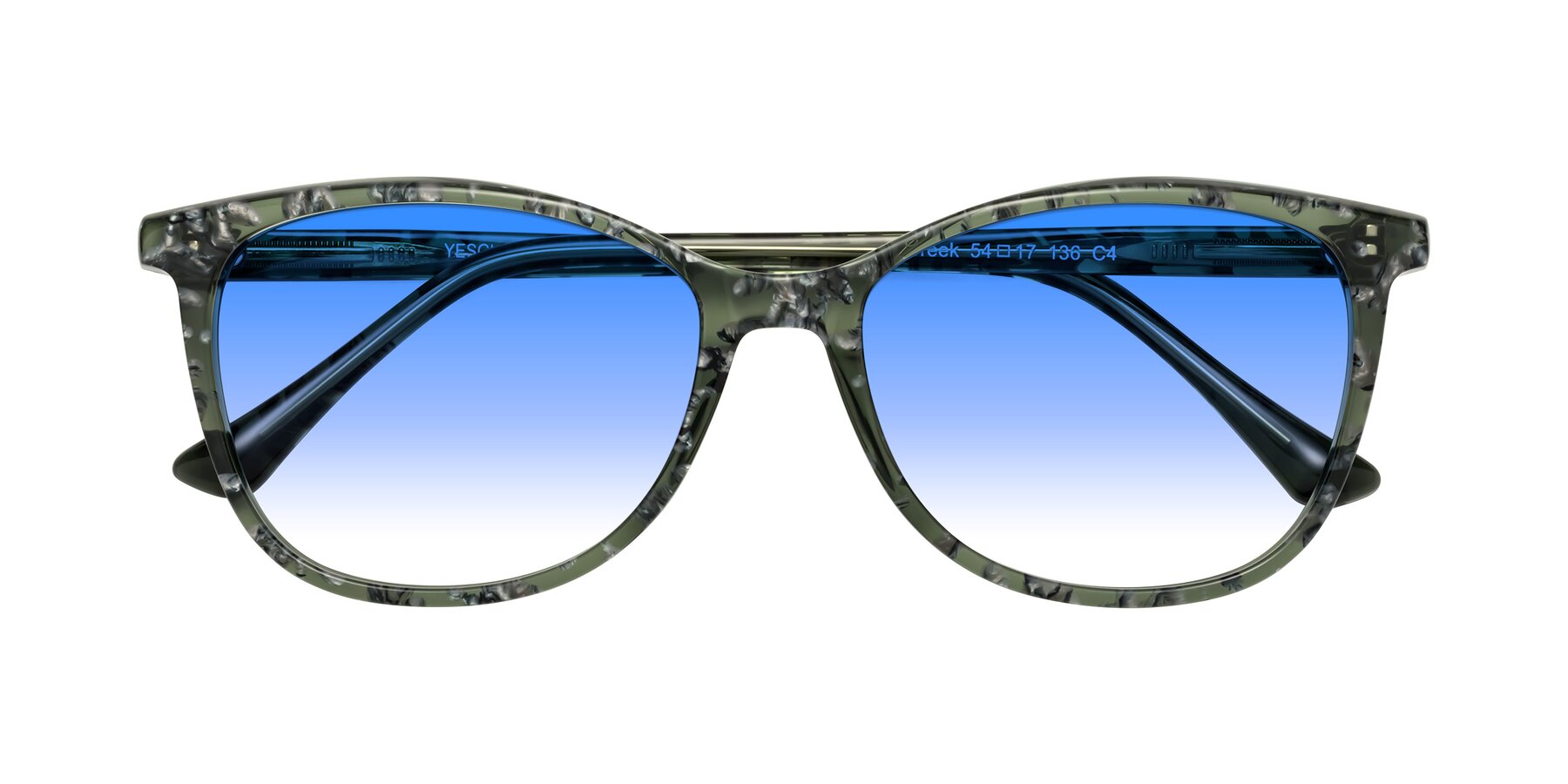 Folded Front of Creek in Green Floral with Blue Gradient Lenses