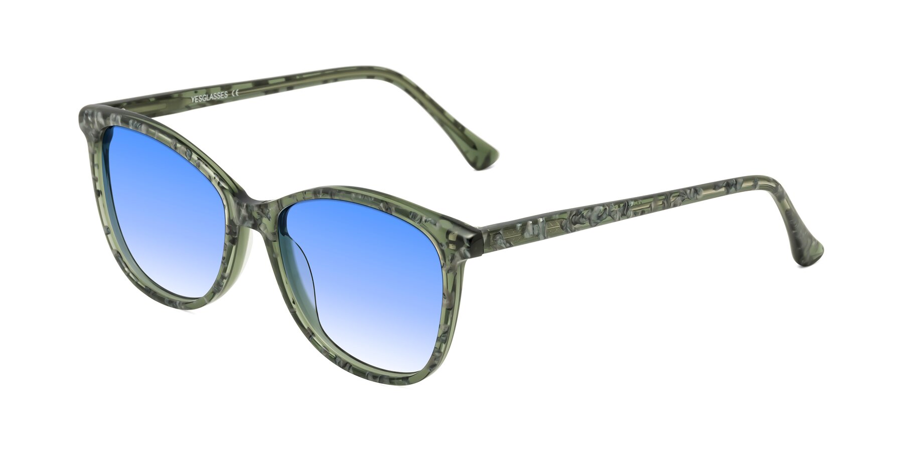 Angle of Creek in Green Floral with Blue Gradient Lenses