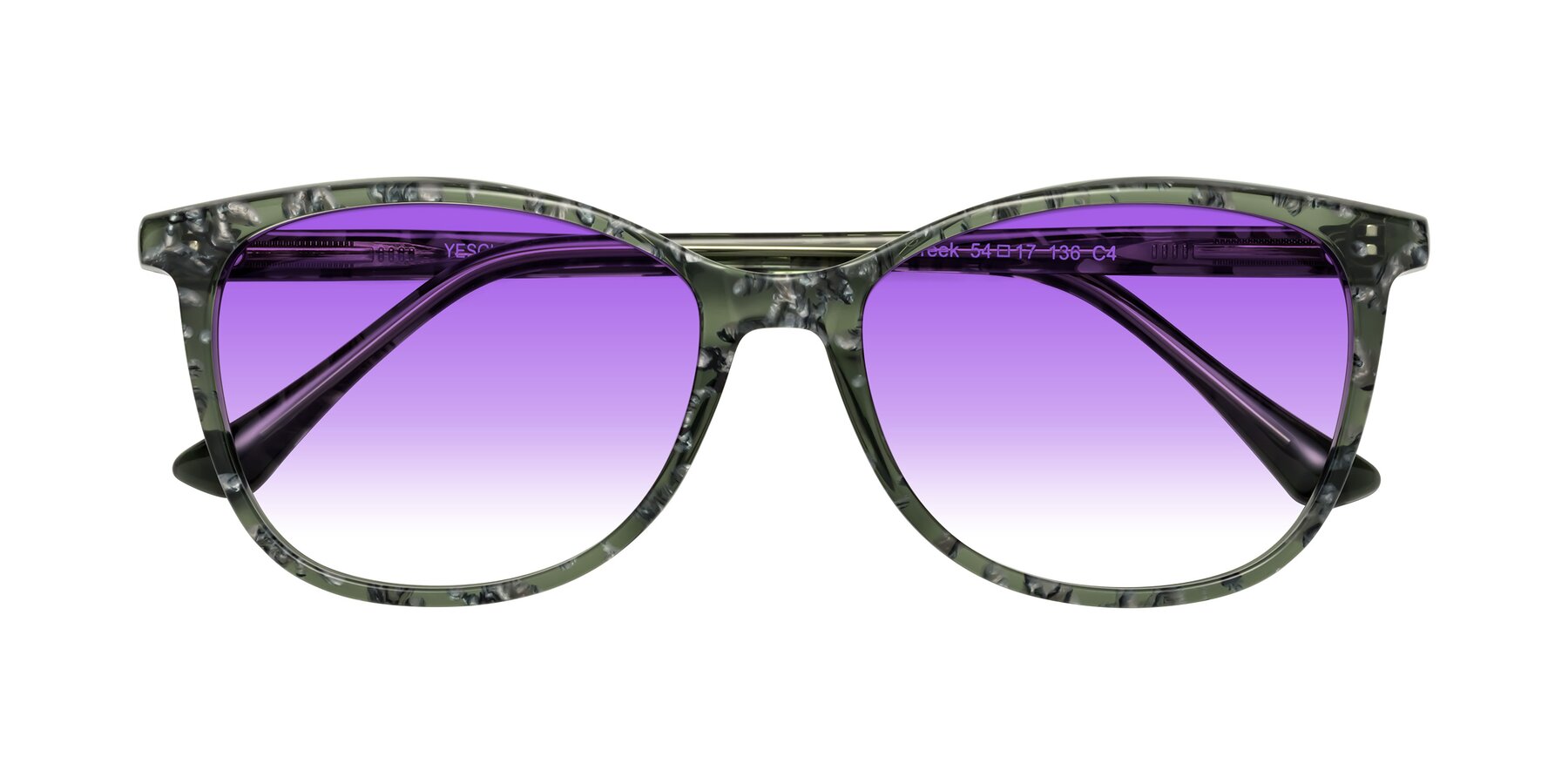 Folded Front of Creek in Green Floral with Purple Gradient Lenses