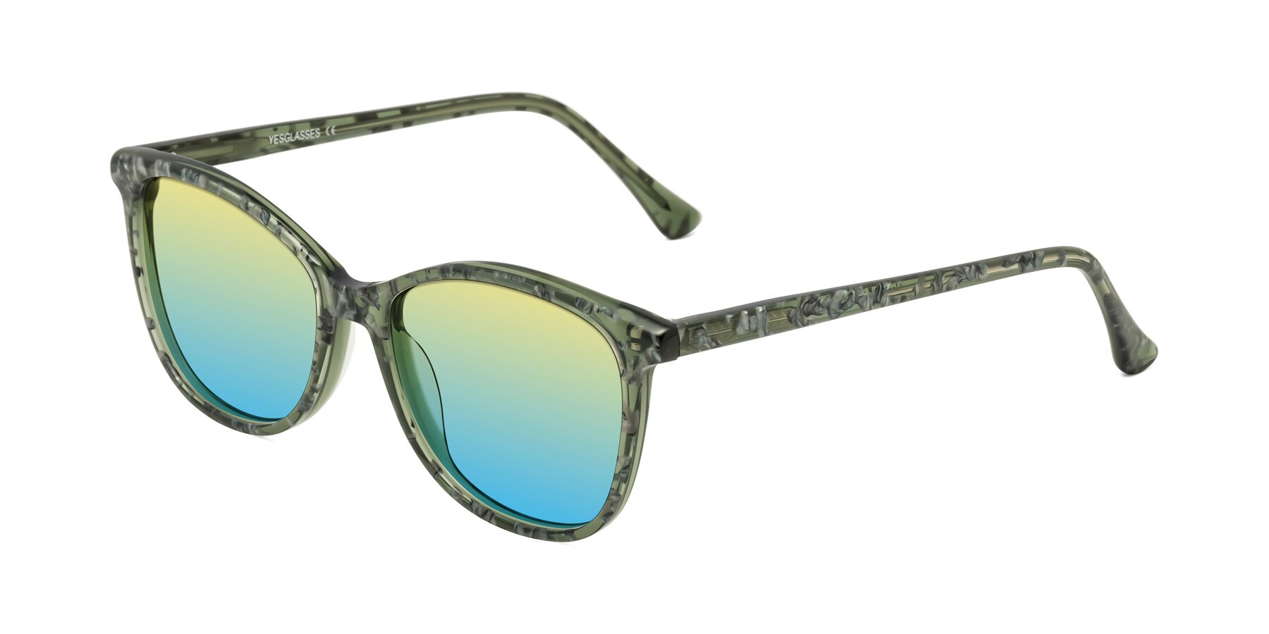 Angle of Creek in Green Floral with Yellow / Blue Gradient Lenses