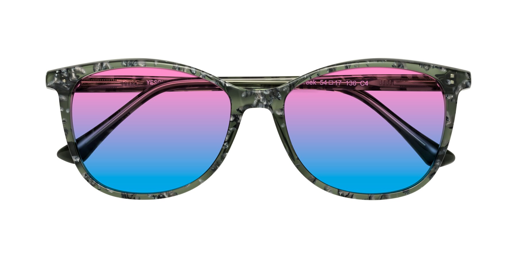 Folded Front of Creek in Green Floral with Pink / Blue Gradient Lenses