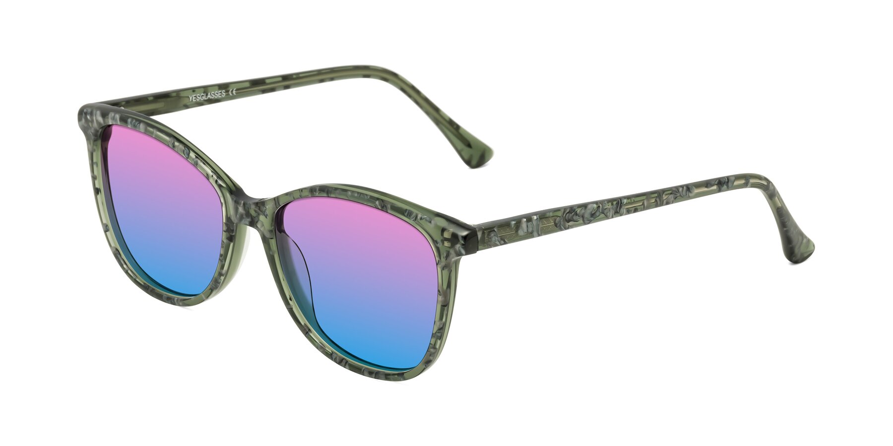Angle of Creek in Green Floral with Pink / Blue Gradient Lenses