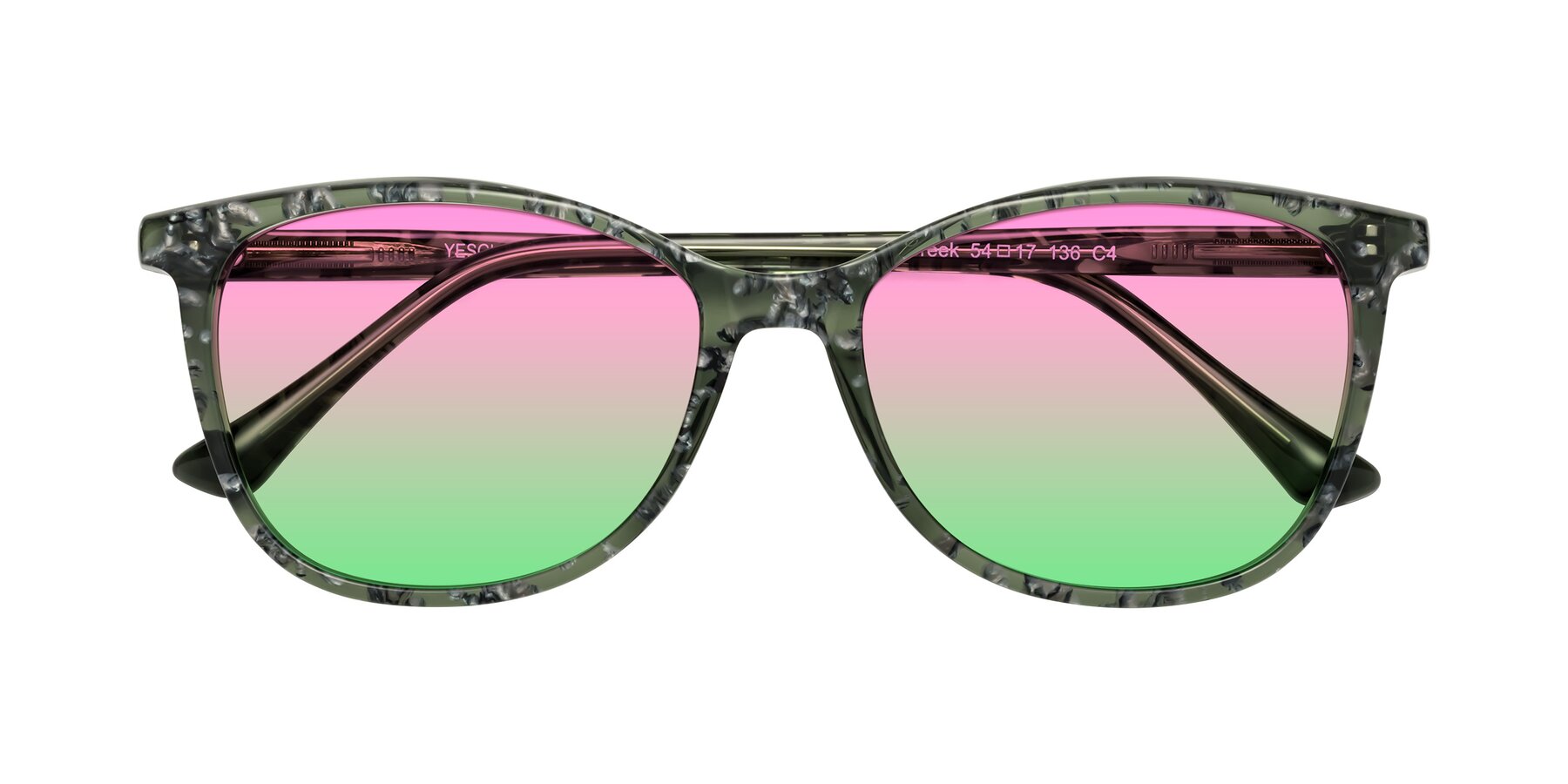 Folded Front of Creek in Green Floral with Pink / Green Gradient Lenses