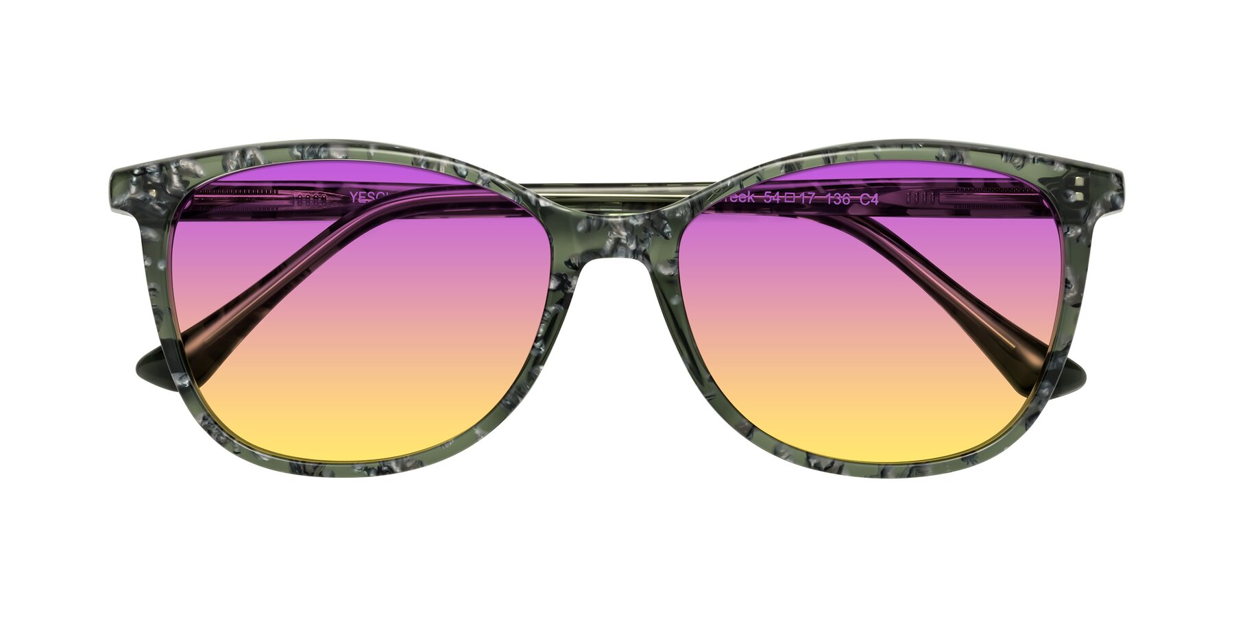 Folded Front of Creek in Green Floral with Purple / Yellow Gradient Lenses