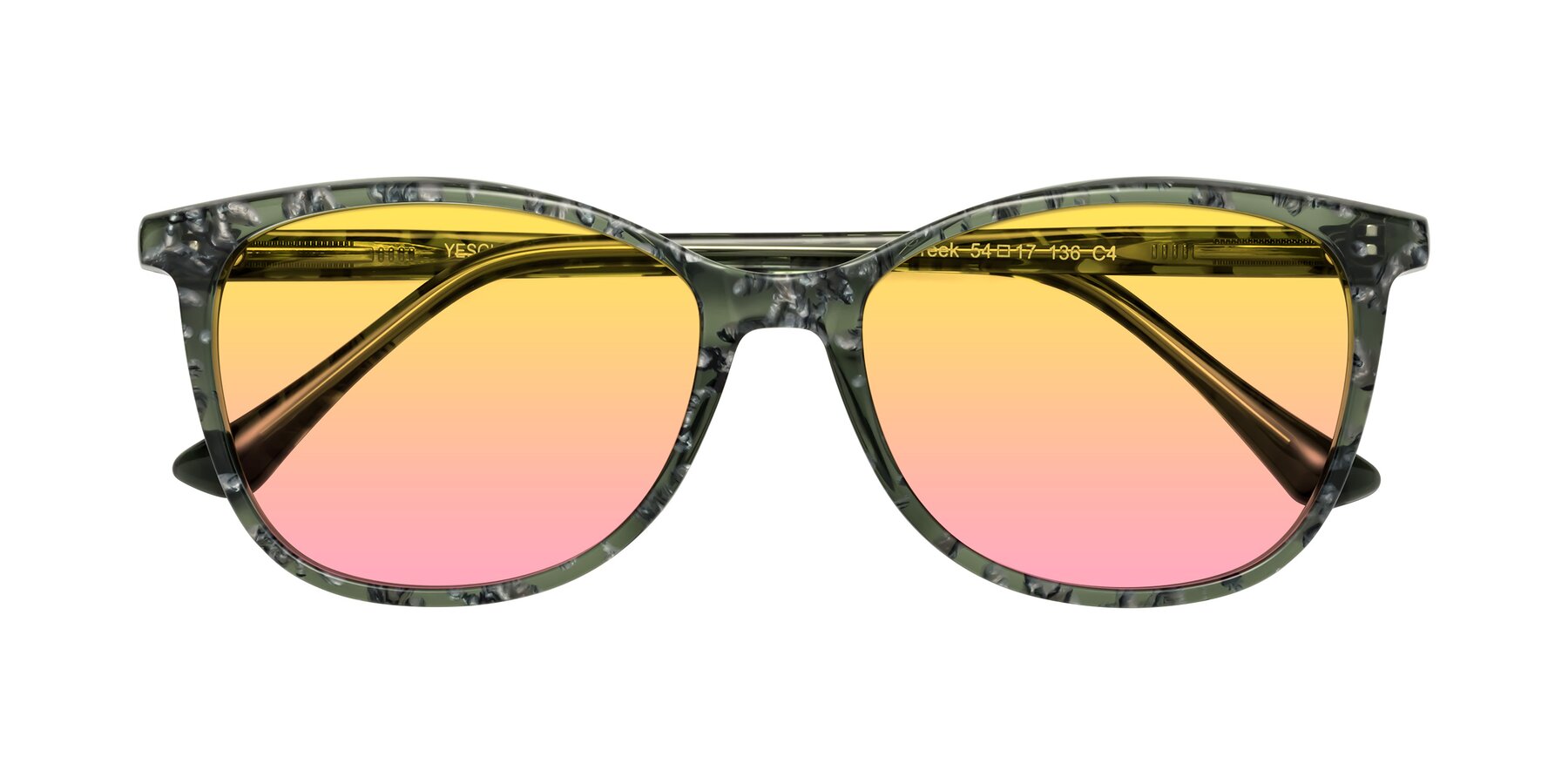Folded Front of Creek in Green Floral with Yellow / Pink Gradient Lenses