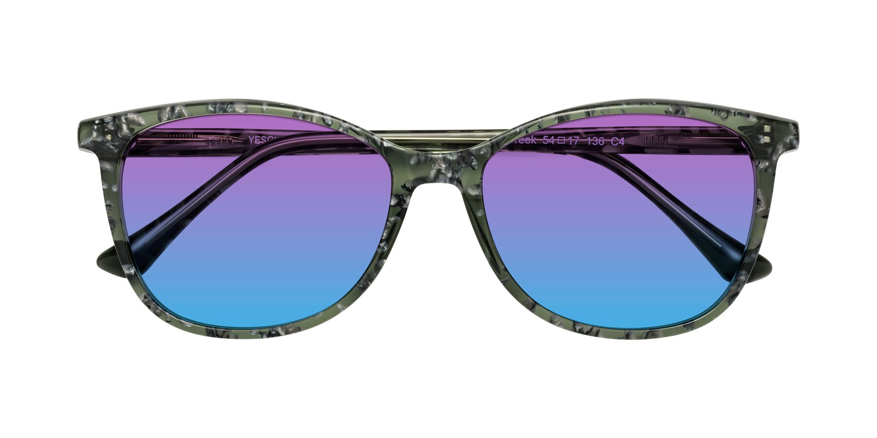Folded Front of Creek in Green Floral with Purple / Blue Gradient Lenses