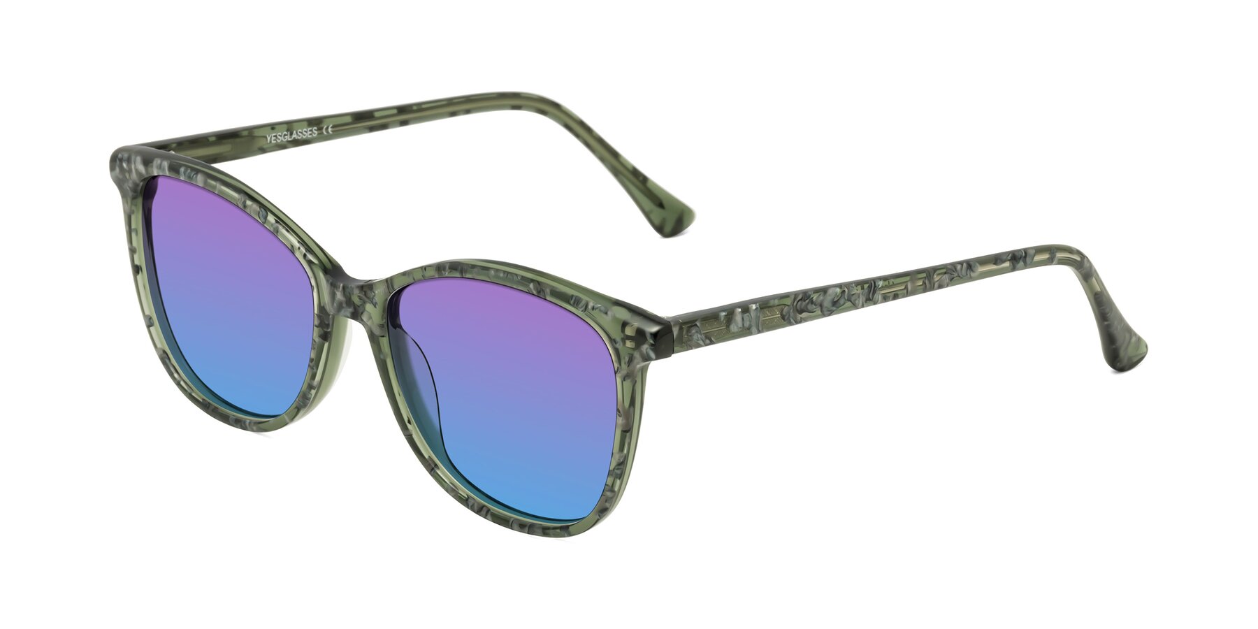 Angle of Creek in Green Floral with Purple / Blue Gradient Lenses